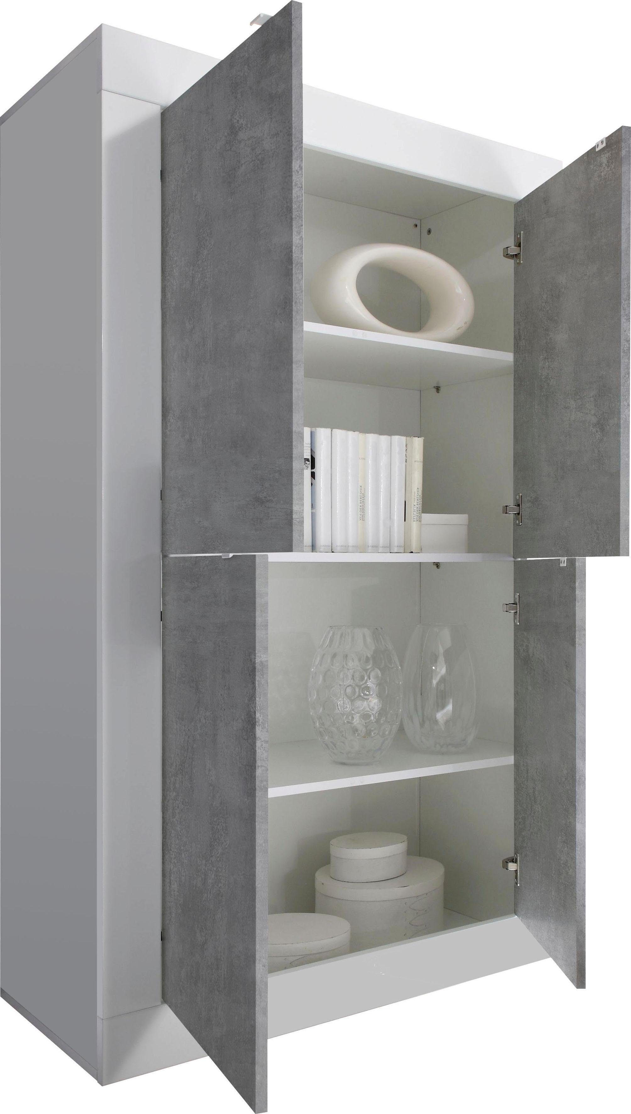 Home affaire Highboard Basic Höhe 162 cm, Breite 102 cm, Kommode 4 Türen, Hochkommode, Metallgriff, moderne Rahmenoptik, viel Stauraum, Farbauswahl