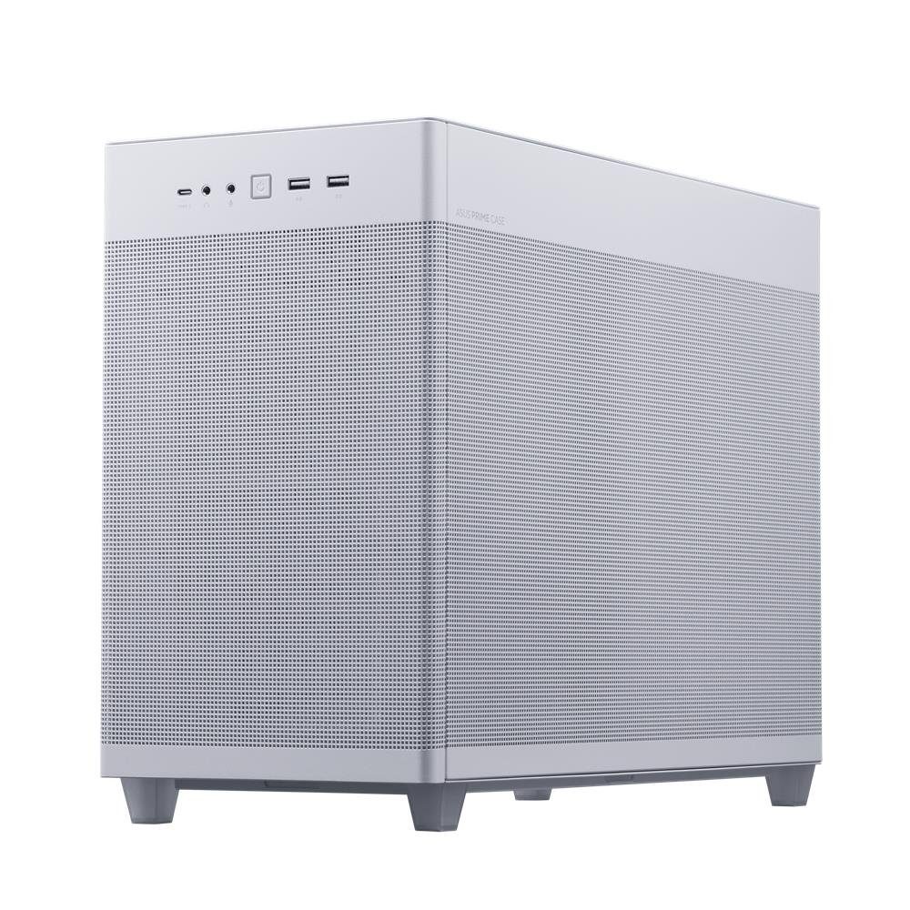 Asus PC-Gehäuse Prime AP201 Tempered Glass MicroATX Gehäuse Weiß, unterstützt 360-mm-Kühler, ATX-Netzteile