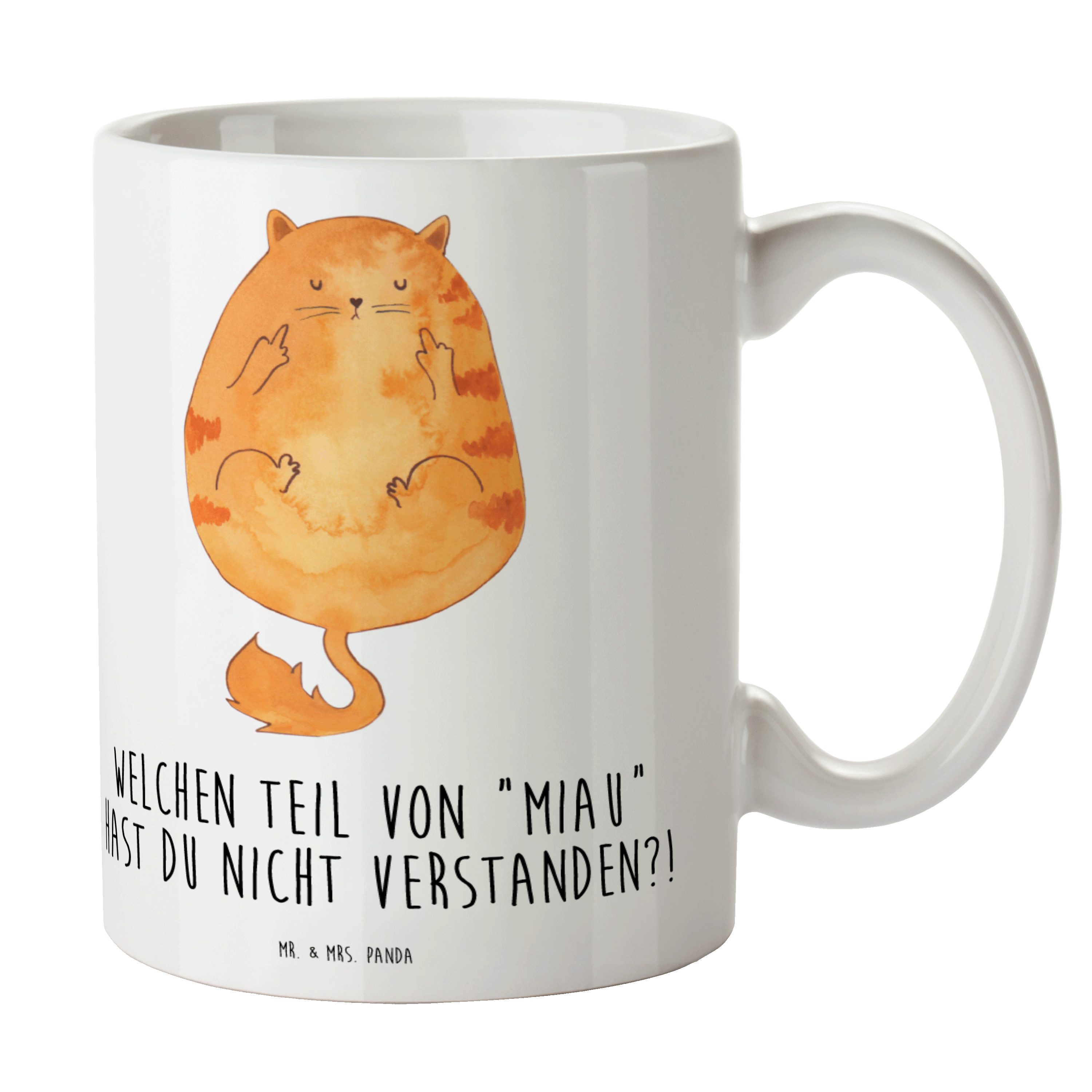 Mittelfinger Weiß & Becher, Tass, Mr. miau, Katze - Tasse Geschenk, Mrs. Panda Kaffeetasse, Keramik -