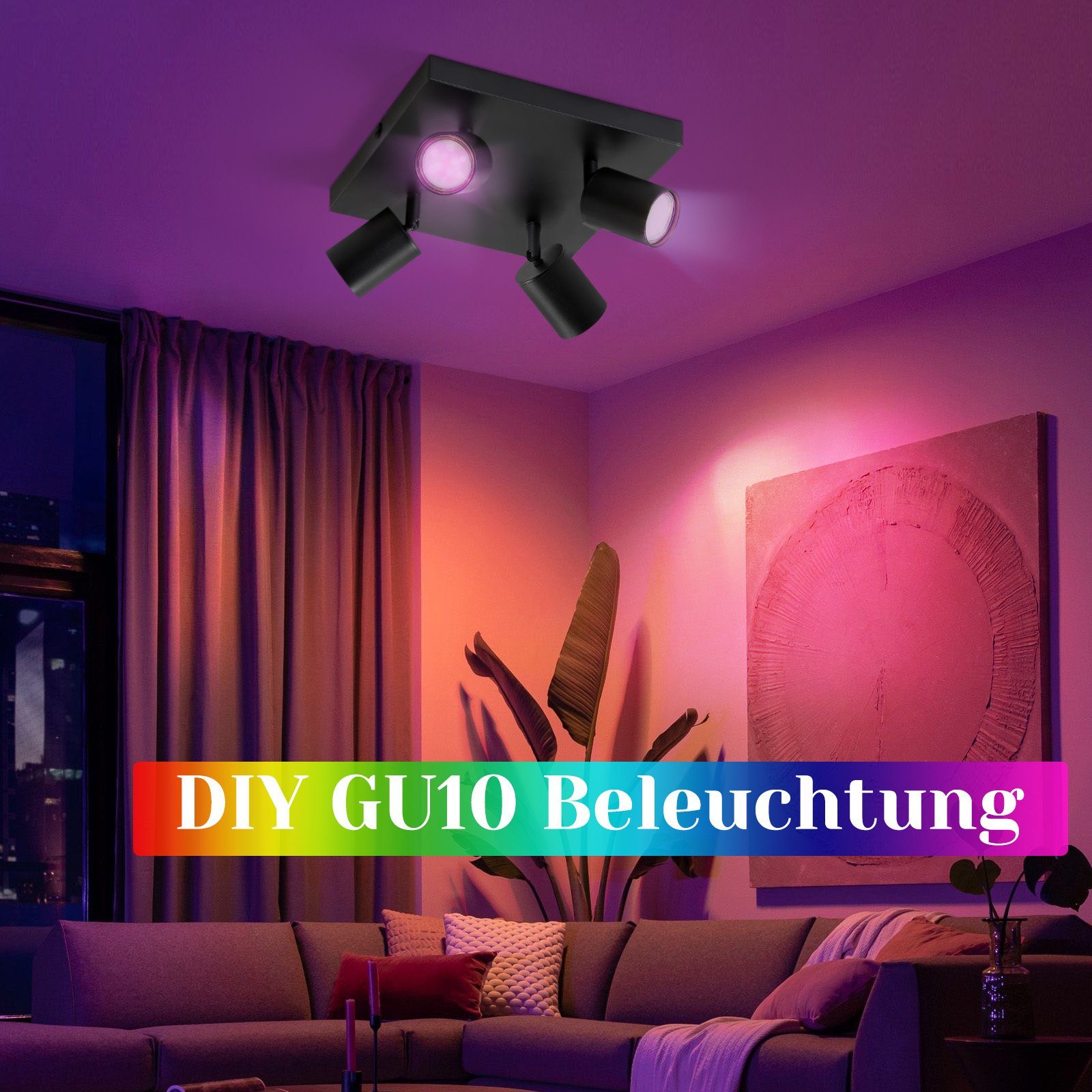 Deckenleuchte Schlafzimmer Flur, für GU10 Schwarz 25W 330°Schwenkbar, 4/6 LED Weiß Deckenlampe LED Nettlife Deckenspots, Küche Flammig wechselbar, mit Wohnzimmer Deckenstrahler