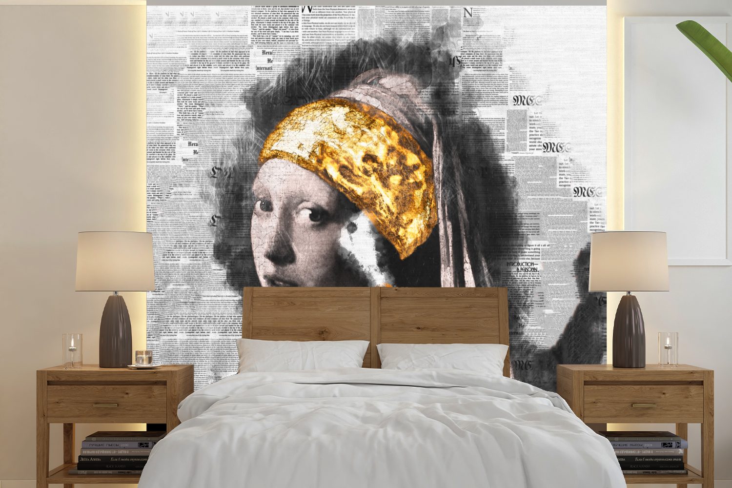 MuchoWow Fototapete Das Mädchen mit dem Perlenohrring - Vermeer - Gold, Matt, bedruckt, (5 St), Vinyl Tapete für Wohnzimmer oder Schlafzimmer, Wandtapete | Fototapeten