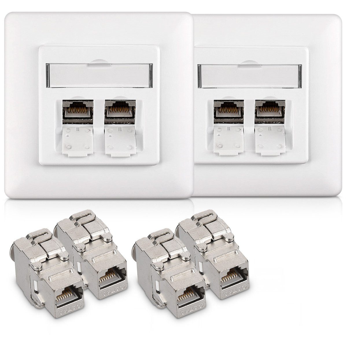 Keystone Dose Modul Set - 4x Keystone Modul 2x Netzwerkdose CAT 6A Netzwerk-Adapter