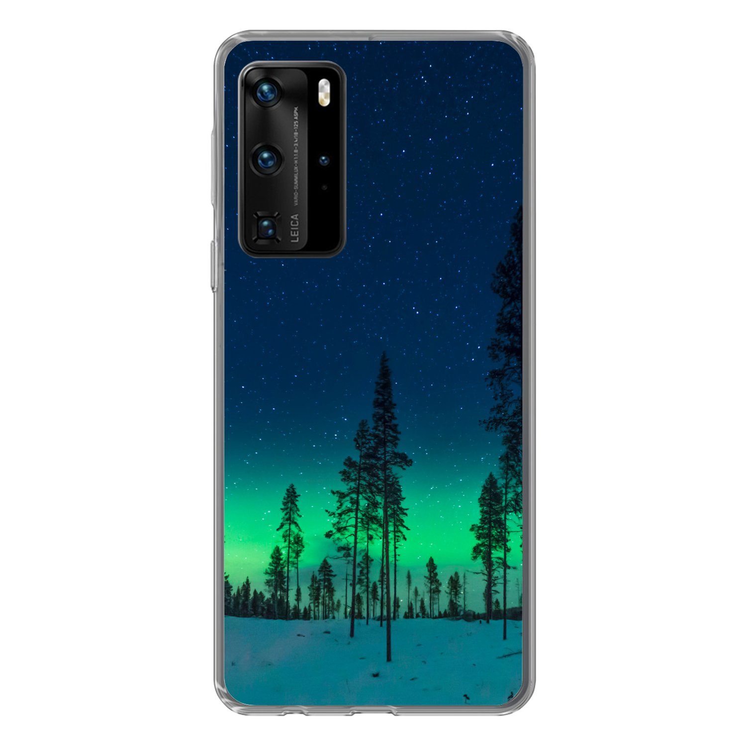 MuchoWow Handyhülle für Huawei P40 Pro Nordlicht - Schnee - Bäume - Natur - Grün, Handy Case, Silikon, Bumper Case Dünn