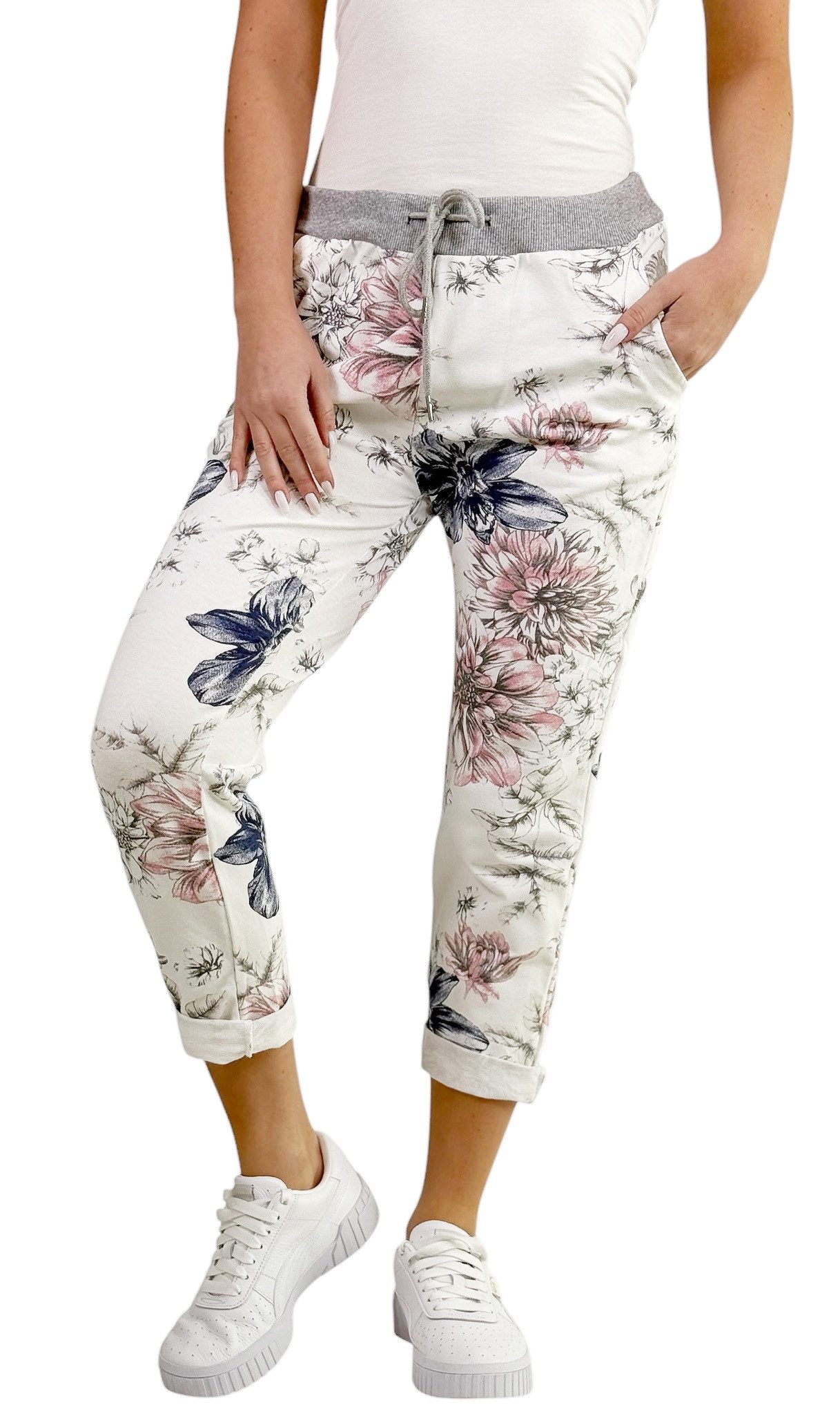 Mississhop Jogginghose Damen Hose Blumen Jogginghose Baumwolle gemustert Gr. S/M 287