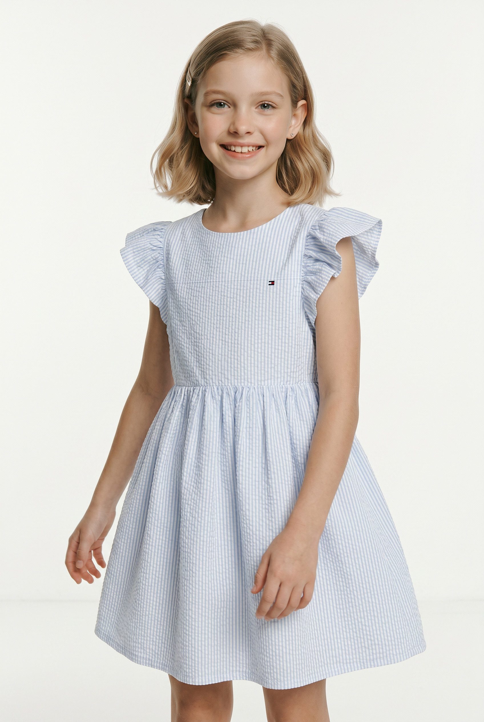 Tommy Hilfiger Sommerkleid SEERSUCKER DRESS SHORT SLEEVE Kinder bis 16 Jahre, Rüschenärmel