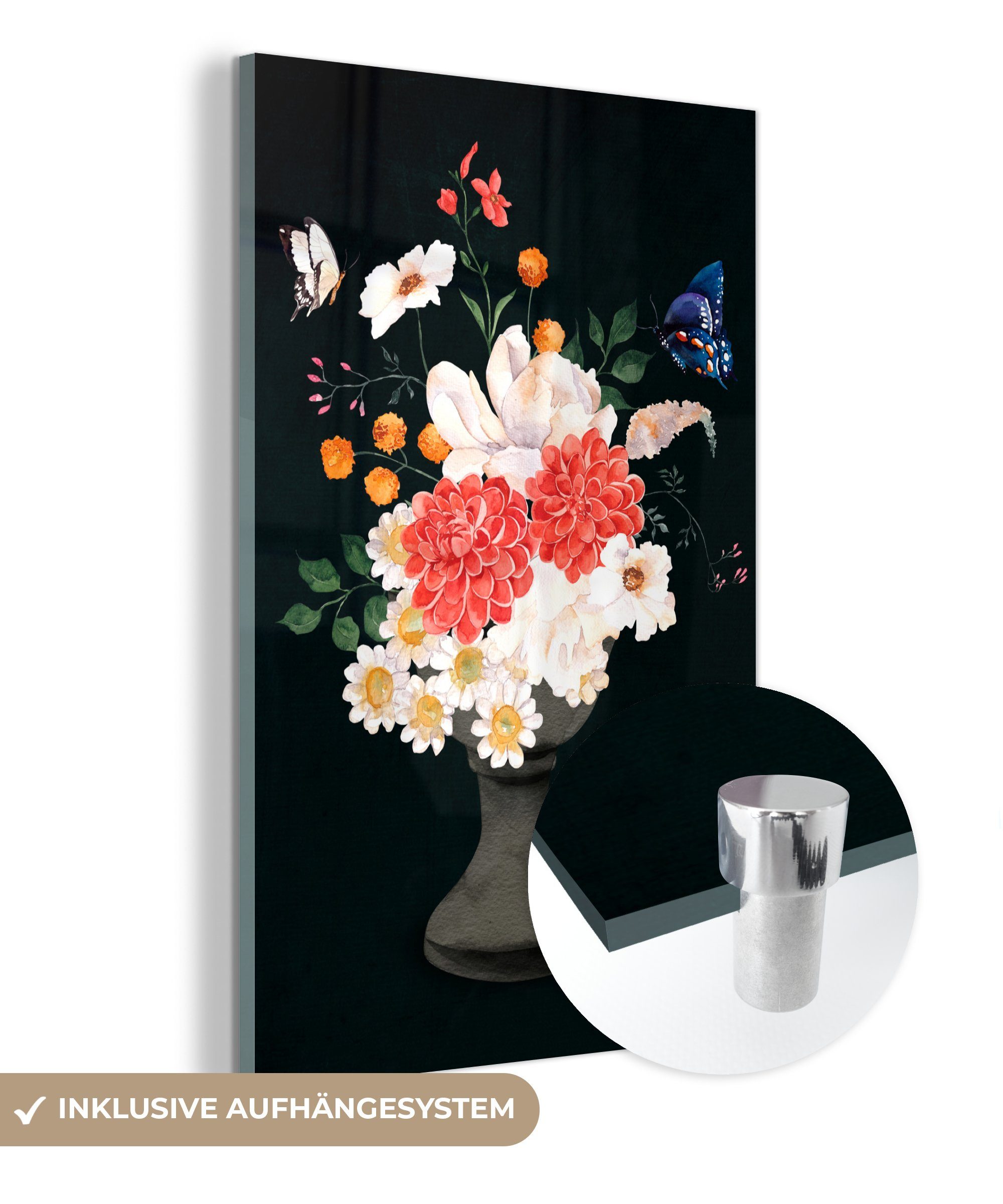 MuchoWow Acrylglasbild Stillleben - Blumen - Aquarell, (1 St), Glasbilder - Bilder auf Glas Wandbild - Foto auf Glas - Wanddekoration