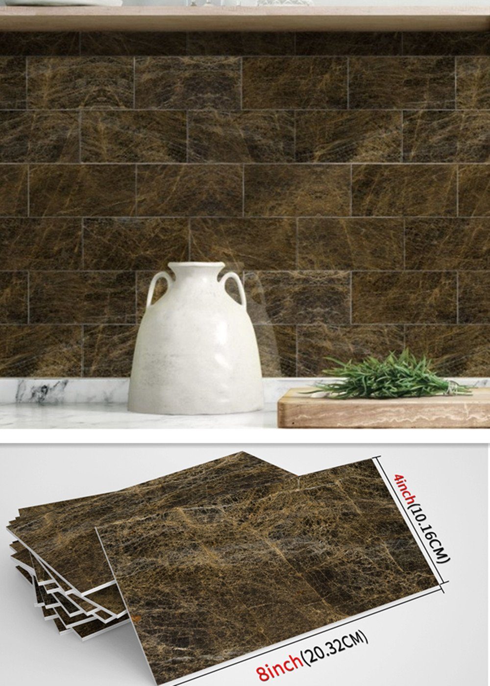 XDeer Wandfliese 16 Stück Fliese Aufkleber Fliesensticker,Vintage Boden Wandabziehbild, black, Aufkleber selbstklebende Fliese 3D Kunst DIY Küche Bad Backsplash