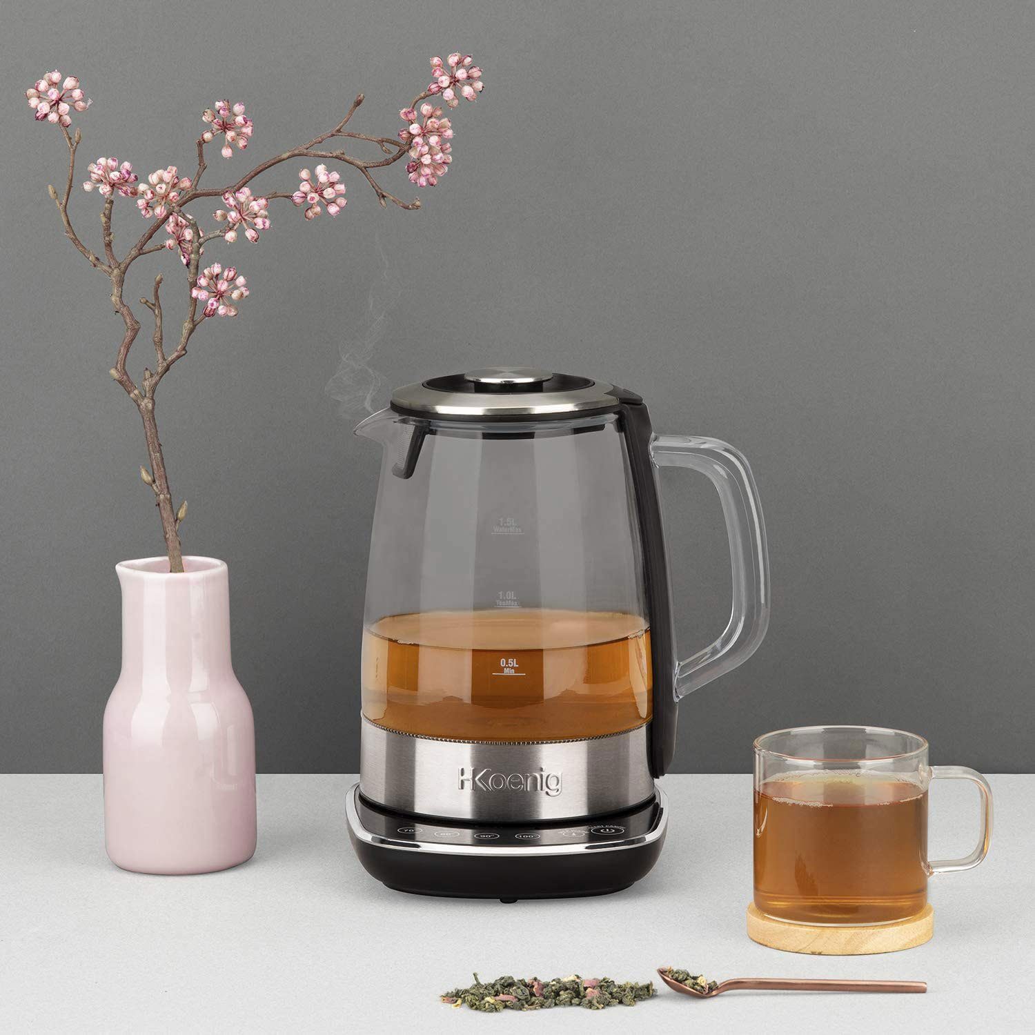 H.Koenig Wasserkocher TI600 Teekocher mit Temperatur-Regelung, 2200 W