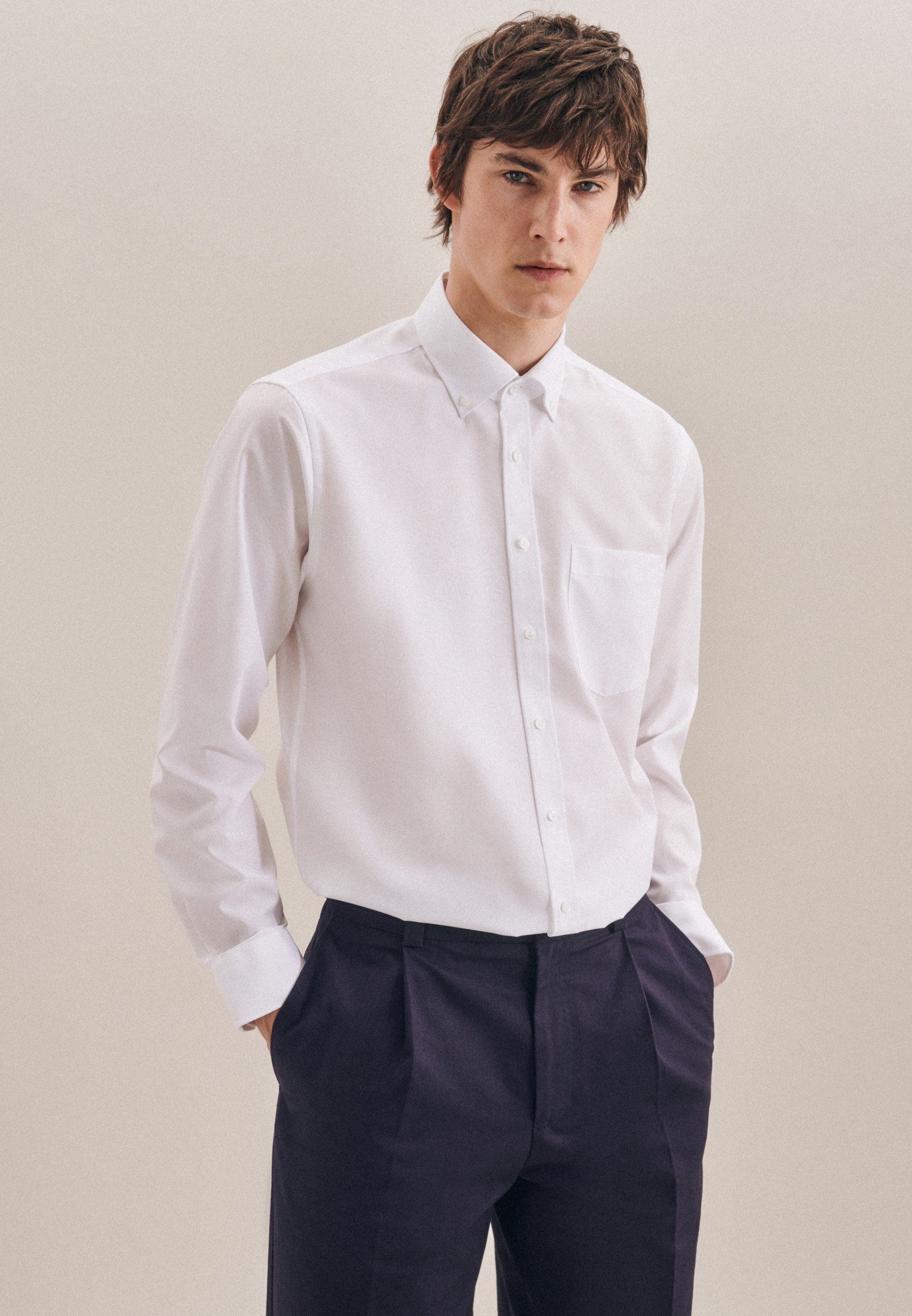 Herren Hemden seidensticker Businesshemd Regular Regular Langarm Button-Down-Kragen Uni