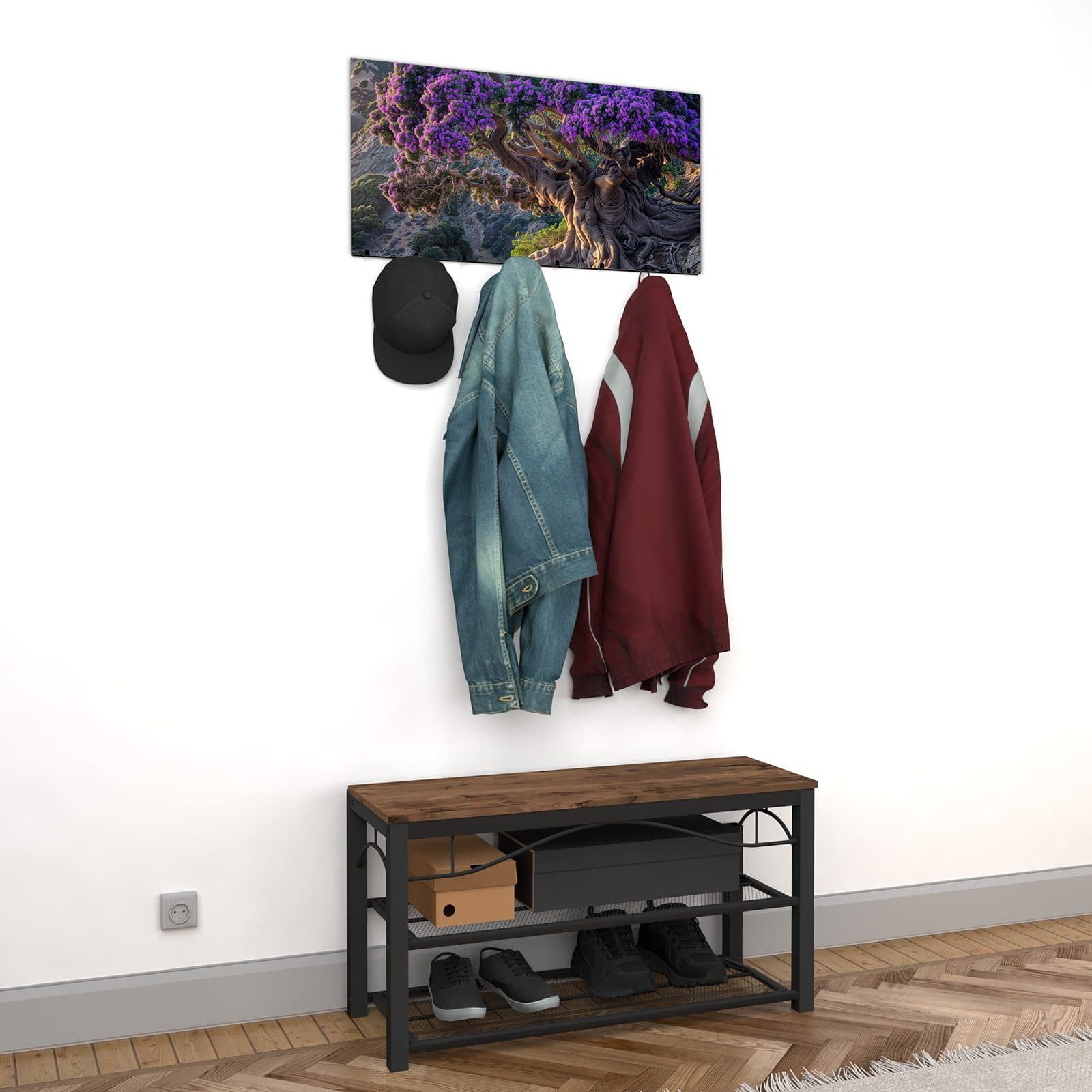 Primedeco Garderobenpaneel Kleiderhaken aus Glas Alter Weiser Baum (1 St., Inkl. Magnete, Stifte und Montagematerial), Magnetisch & Beschreibbar