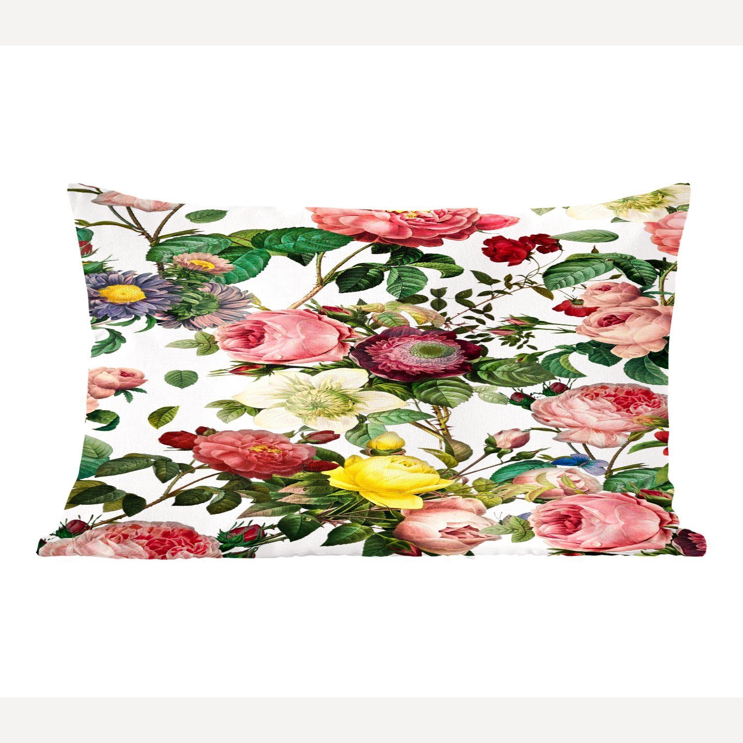 MuchoWow Dekokissen Rose Schlafzimmer Dekoration, Füllung, Weiß, Wohzimmer - Zierkissen, mit - Blumen Dekokissen