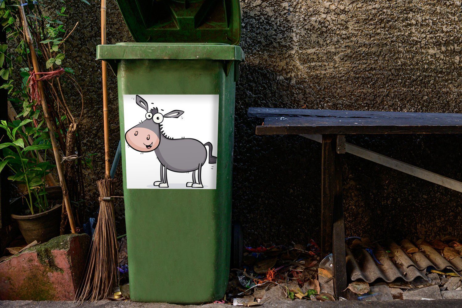 MuchoWow Wandsticker Esels St), (1 eines Eine Mülleimer-aufkleber, Illustration Mülltonne, Abfalbehälter Container, Sticker, grauen