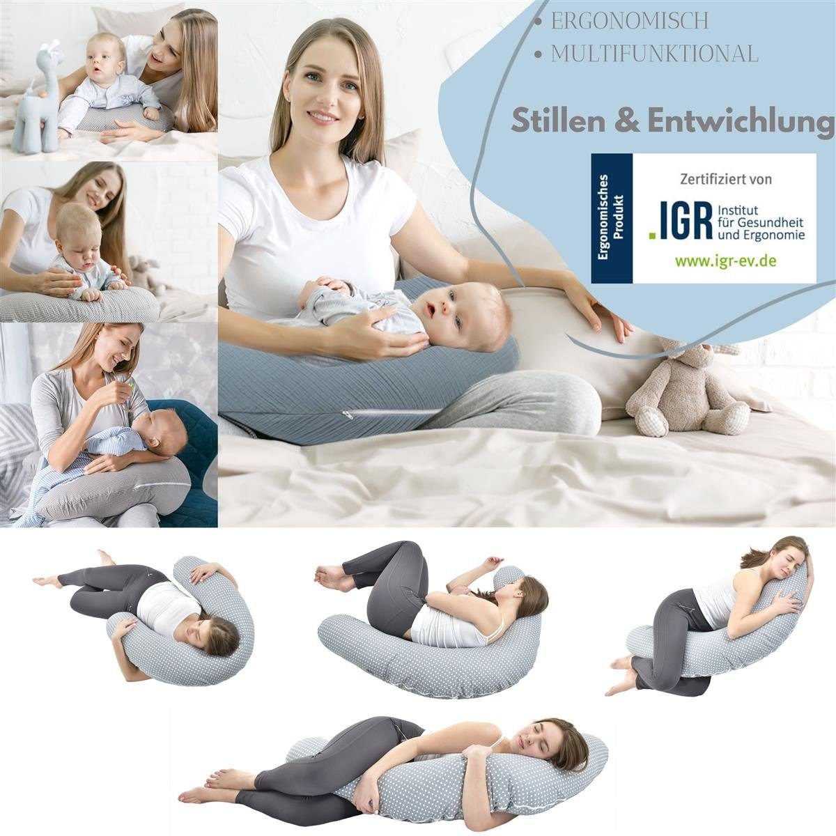 SEI Design 100% Bezug Kuschelnest Stillkissen Schwangerschaftskissen Babynestchen Bezug, Baumwolle mit Seitenschläferkissen XXL