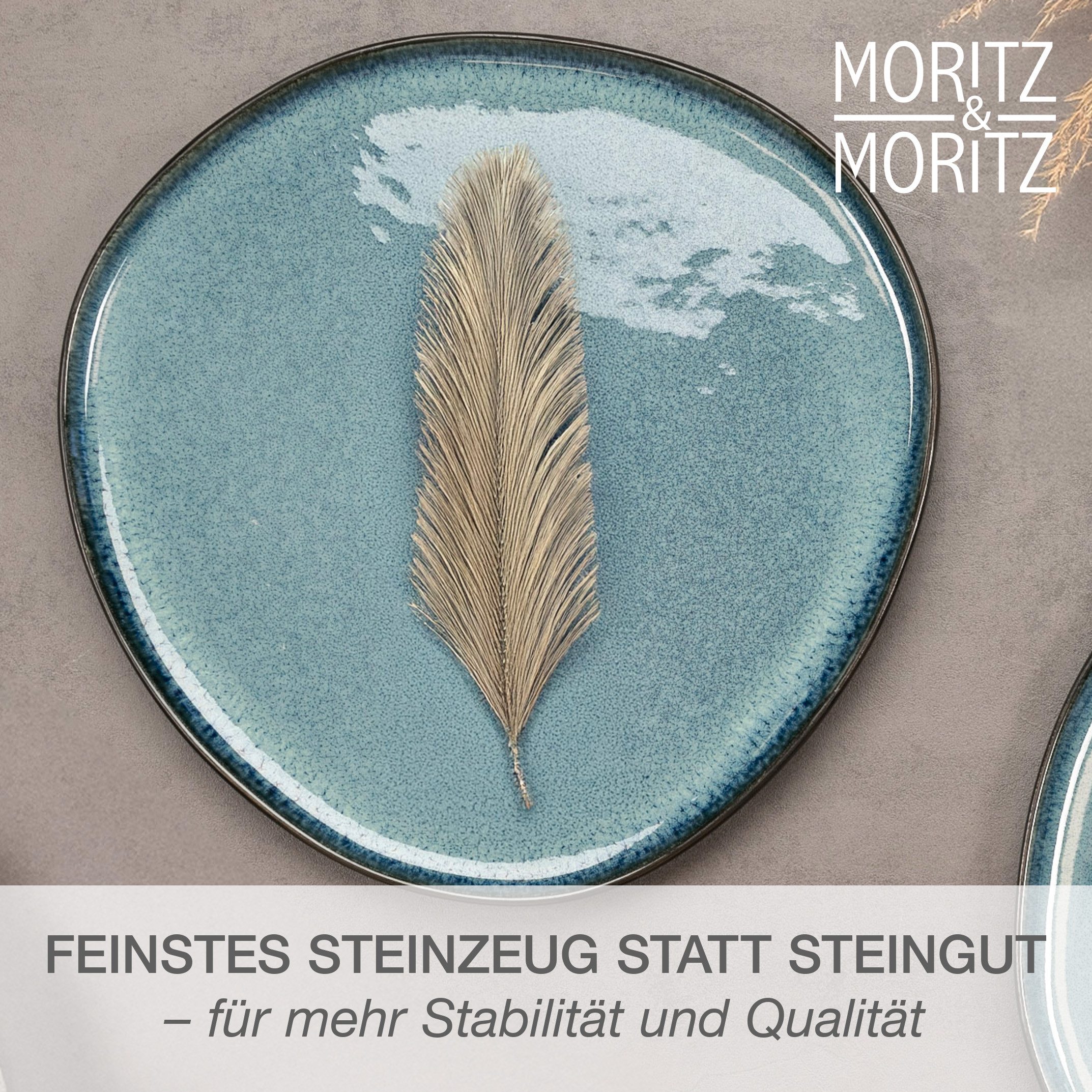 Moritz & Moritz Servierplatte ORGANIC Servierplatten 2er - Blau, Steinzeug, (Set, 2-tlg., Set), Spülmaschinengeeignet