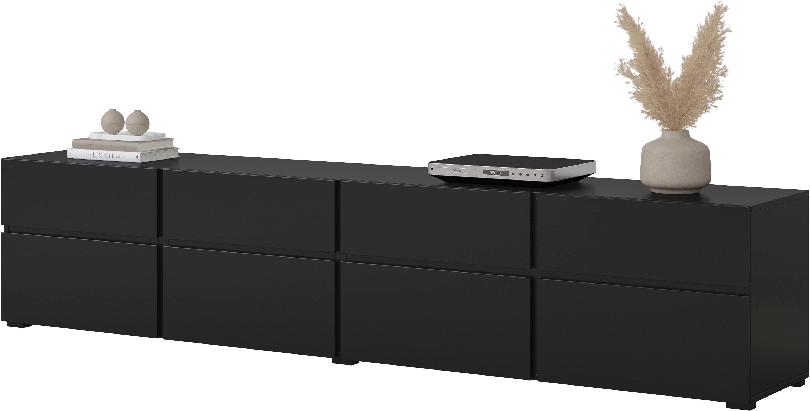 OTTO home Lowboard Cross, moderne grifflose TV-Kommode,4 Klappen/4 Schubkästen, Breite 225 cm, TV-Schrank mit viel Stauraum, TV-Board