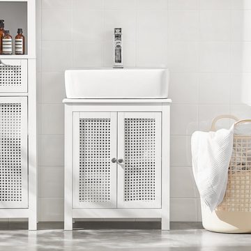 SoBuy Waschbeckenunterschrank BZR35 mit Gitteroptik-Türen Badschrank Waschtisch Unterschrank Badmöbel Weiß