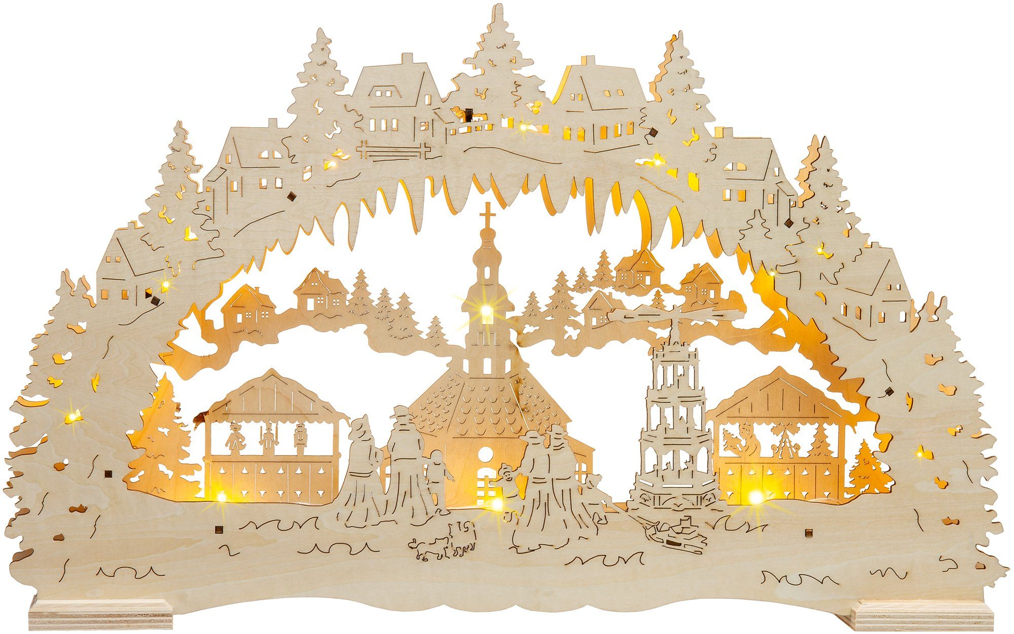 SIKORA Schwibbogen LB48 Seiffener Weihnachtsmarkt mit LED Beleuchtung B:42cm