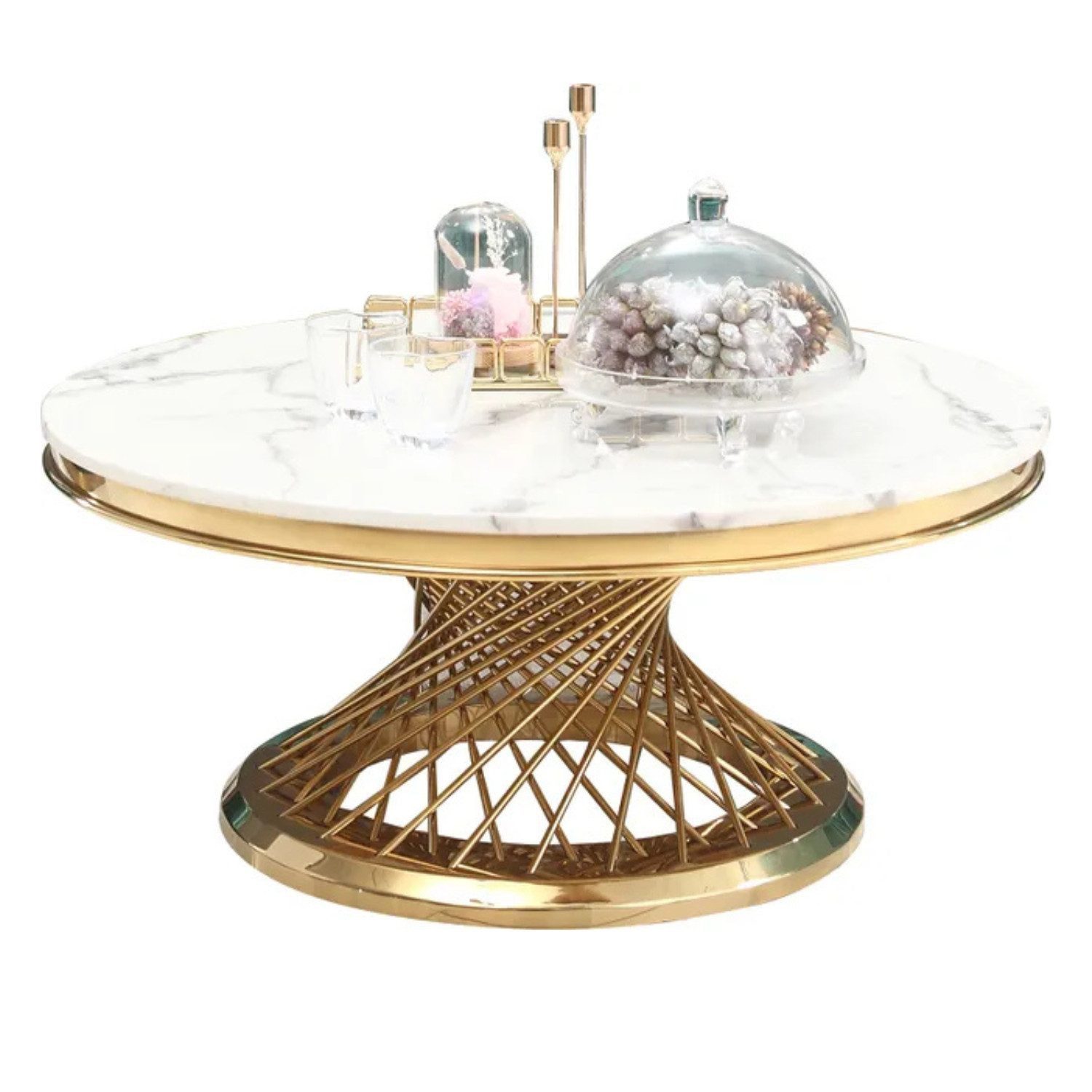 alesvelt Couchtisch Beistelltisch echtes Marmor weiß gold 100cm (1-Tisch), echtes Marmor, 100% Edelstahlgestell, 100x47cm