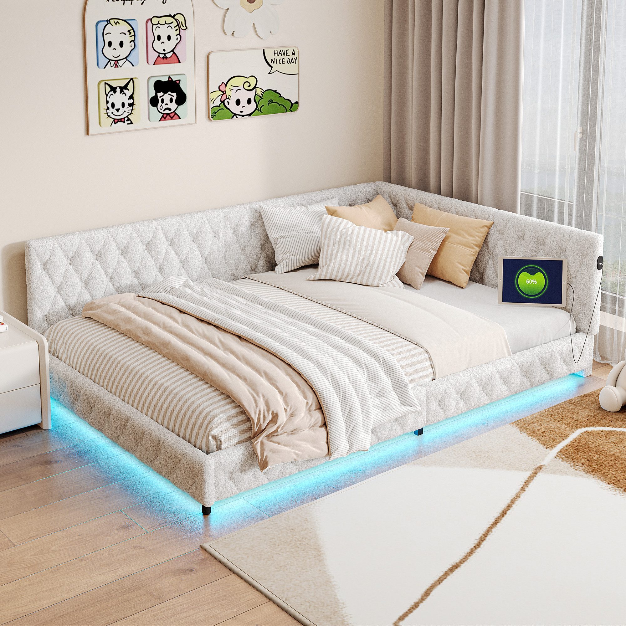 PXloue Polsterbett Daybett Tagesbett, Schlafsofa,Mit LED-Beleuchtung günstig online kaufen