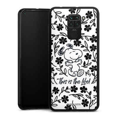 DeinDesign Handyhülle Peanuts Blumen Snoopy Snoopy Black and White This Is The Life, Xiaomi Redmi Note 9 Silikon Hülle Bumper Case Handy Schutzhülle