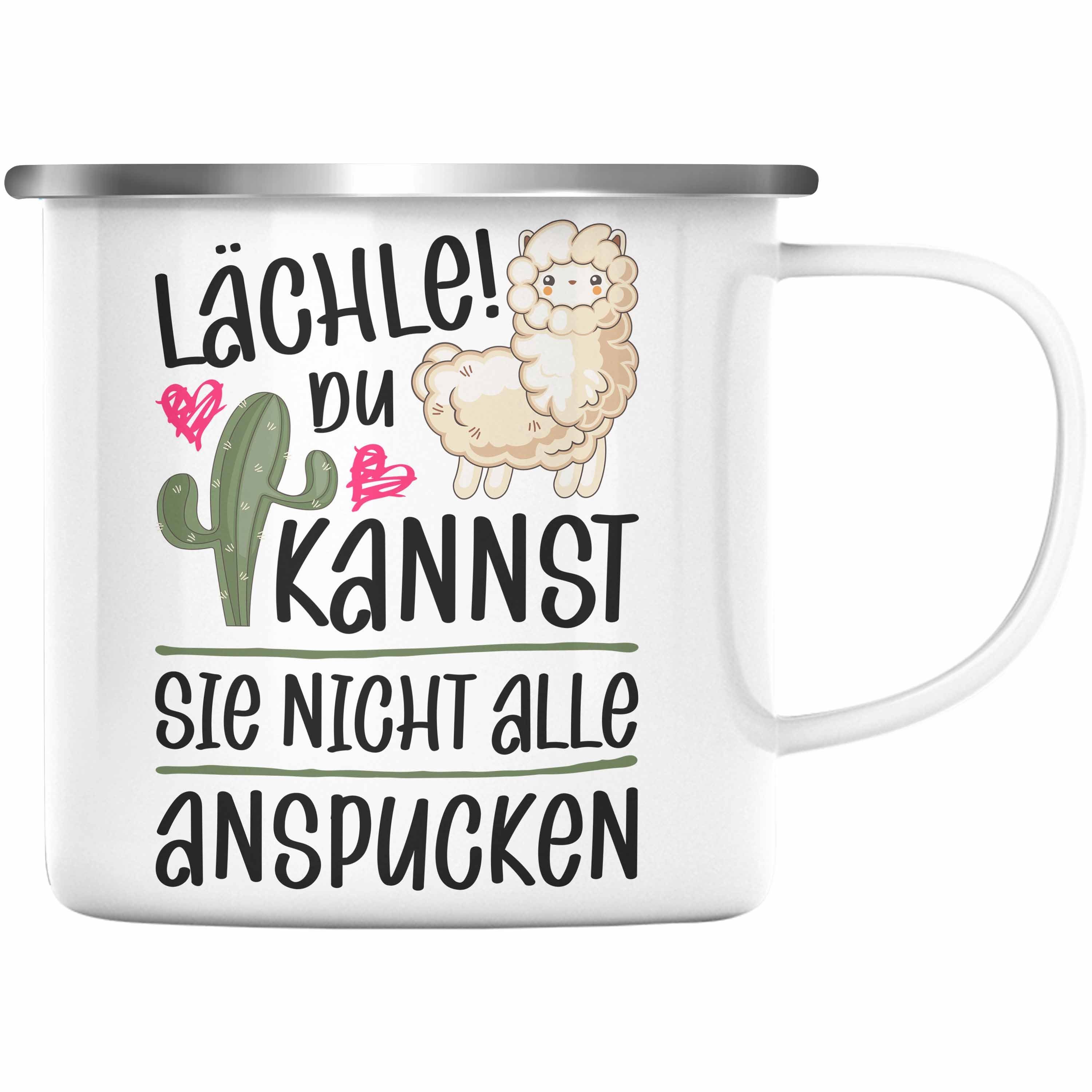 Trendation Thermotasse Trendation - Lächle Du Kannst Sie Nicht Alle Anspucken Emaille Tasse L