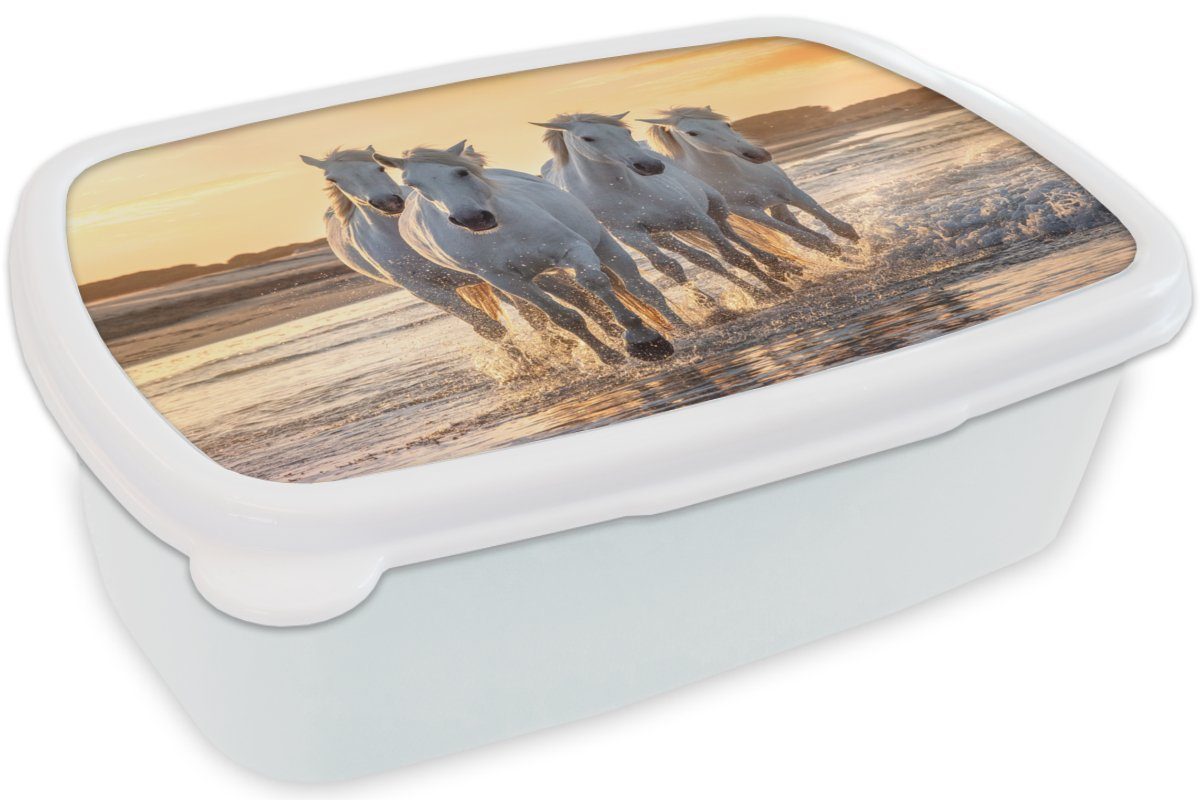 Kunststoff, - - für Tiere, und Erwachsene, MuchoWow Brotbox Wasser Kinder Pferde für und weiß Jungs Mädchen - Lunchbox Strand (2-tlg), Brotdose,
