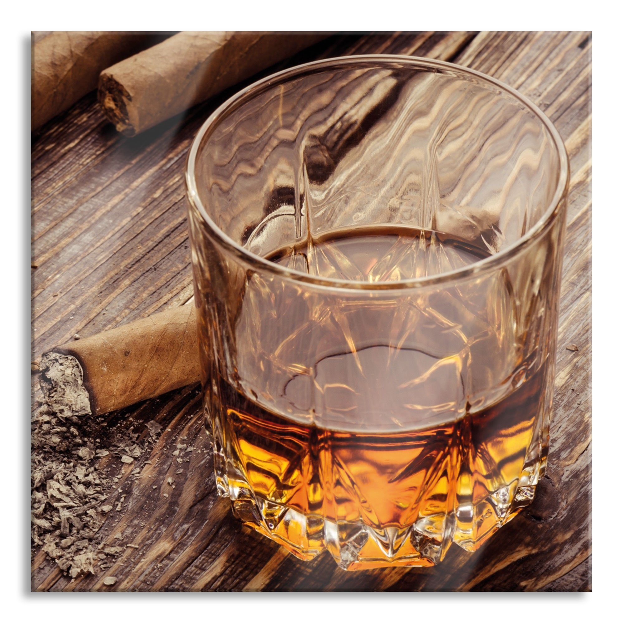Pixxprint Glasbild Whiskey und Zigarren, Whiskey und Zigarren (1 St), Glasbild aus Echtglas, inkl. Aufhängungen und Abstandshalter