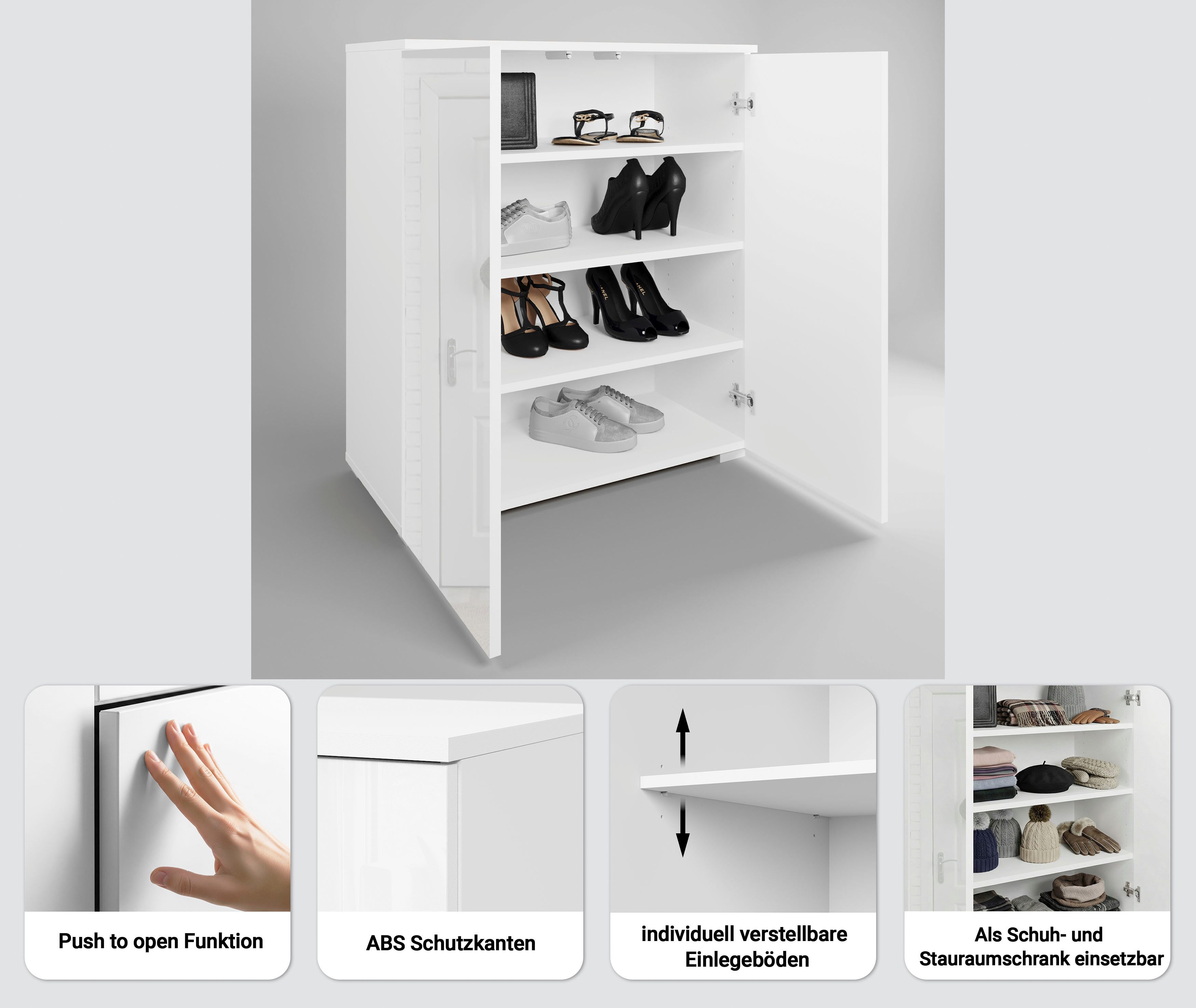 OTTO home Schuhkommode Paris, zwei Türen mit verstellbaren Einlegeböden, Breite 70cm