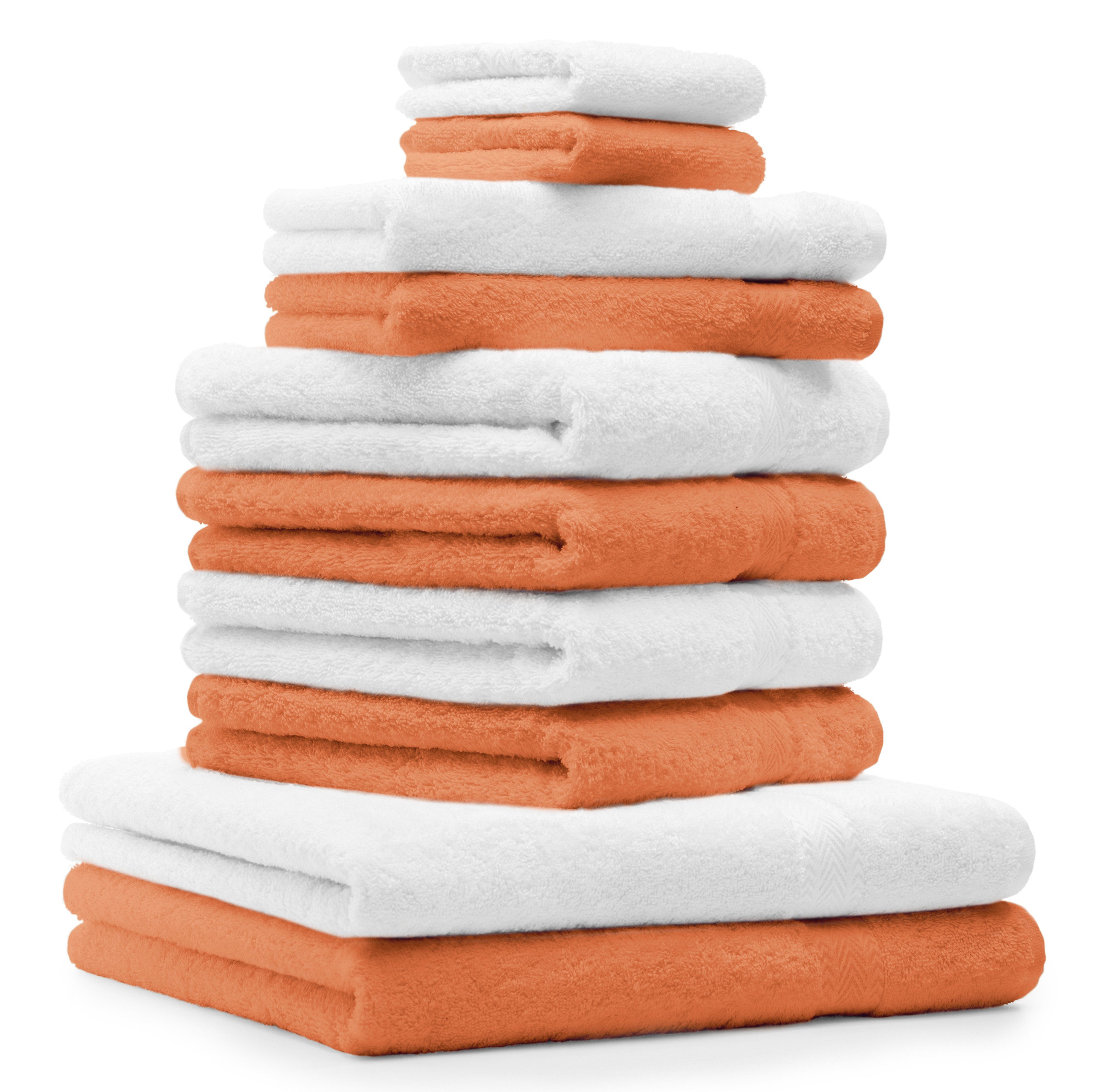 Betz Handtuch Set 10-TLG. Handtuch-Set Premium Farbe Orange & Weiß, 100% Baumwolle, (10-tlg)