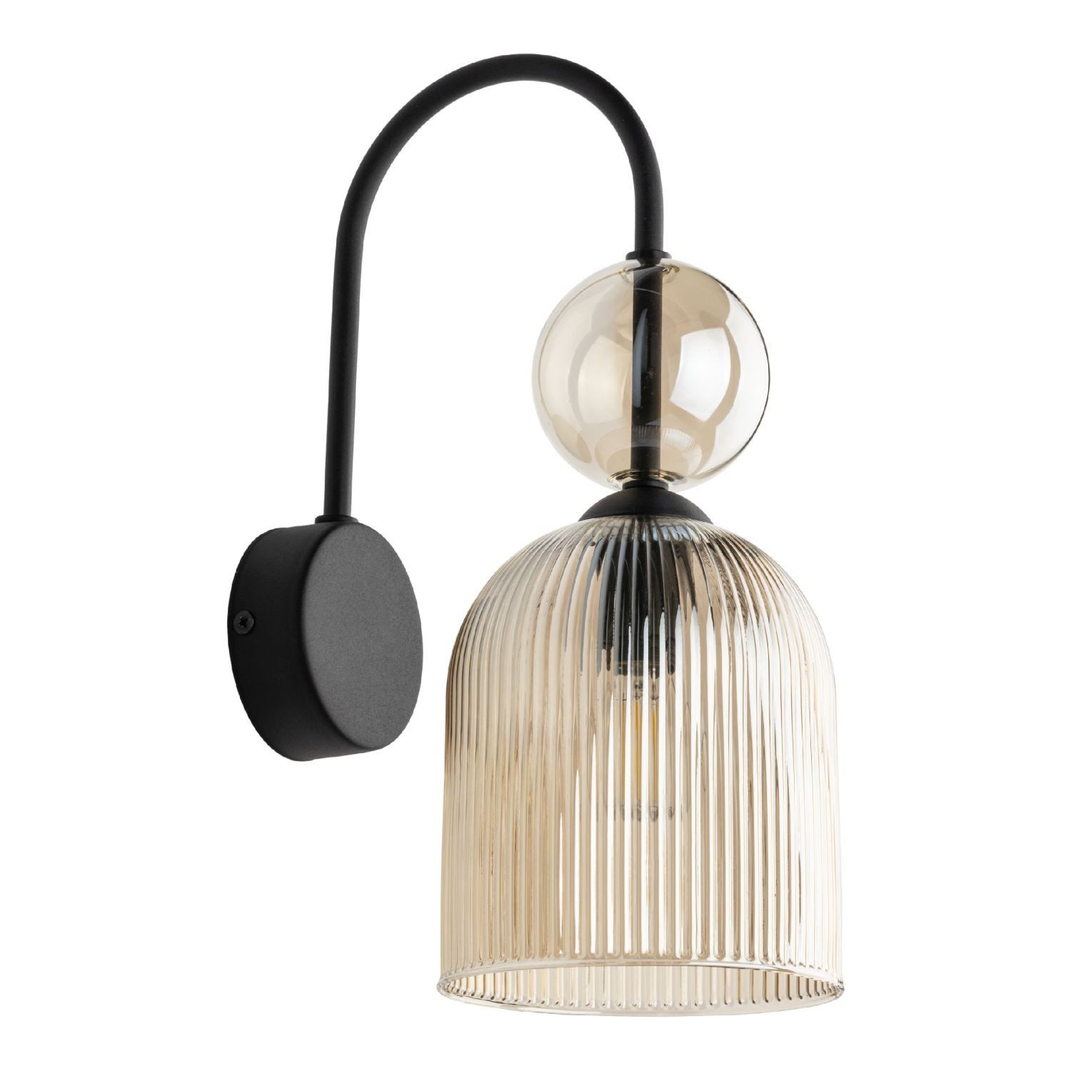 Licht-Erlebnisse Wandleuchte ISERO, ohne Leuchtmittel, Metall Rauchglas E14 H: 33,5 cm Schwarz Cognac Modern