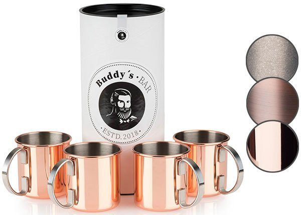 Buddy's Becher Buddy´s Bar, 4-tlg., Edelstahl, Moscow Mule Becher, 450 ml, hochwertiger Edelstahl, Kupfer Poliert