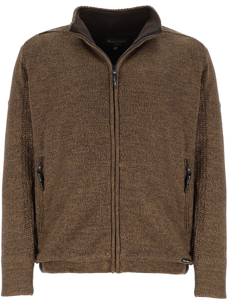 River Creek Strickjacke Herren Strickjacke mit Stehkragen & Teddyfutter - Jacke Melange-Optik