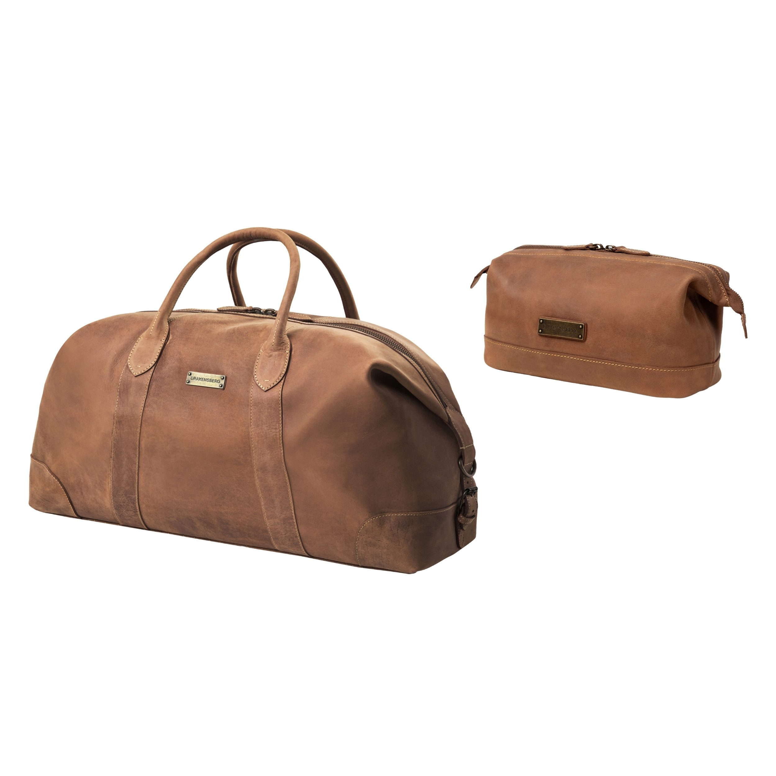 DRAKENSBERG Reisetasche Небольшие сумки для поездок  »David« (60) & Сумки для туалетных принадлежностей »Ruby« Havanna, Bundle, aus Premium Leder für Damen und Herren
