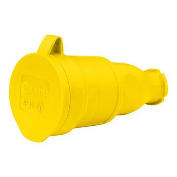 TP Electric Steckdose Schutzkontakt-Gummikupplung 16A 230V 2P+E Steckdose Kupplung gelb IP54, spritzwassergeschützt