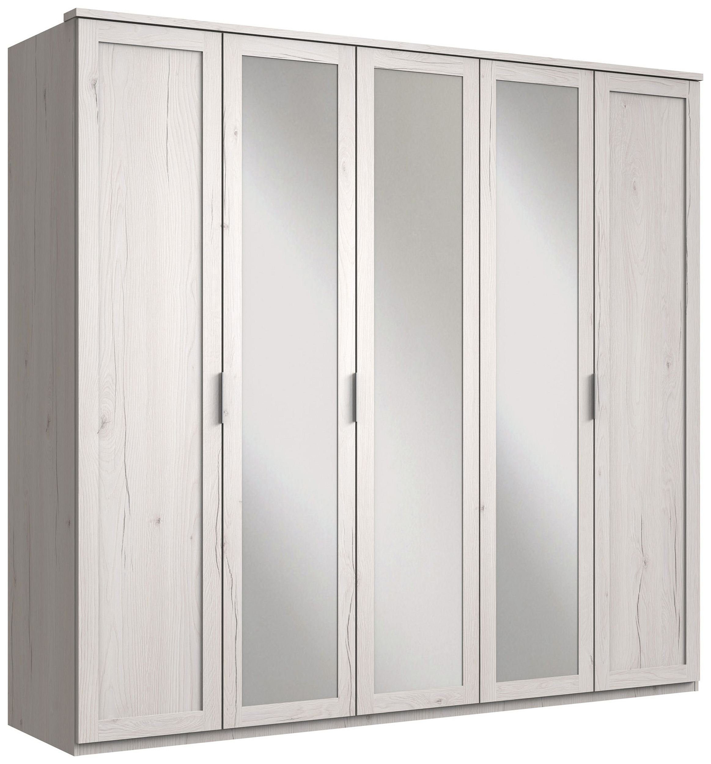 Stylefy Drehtürenschrank Clara (Kleiderschrank, Mehrzweckschrank) 5-türig, aus Holzwerkstoff, mit Spiegel, Modern Design, viel Stauraum, variabel stellbar Eiche Bianco Optik