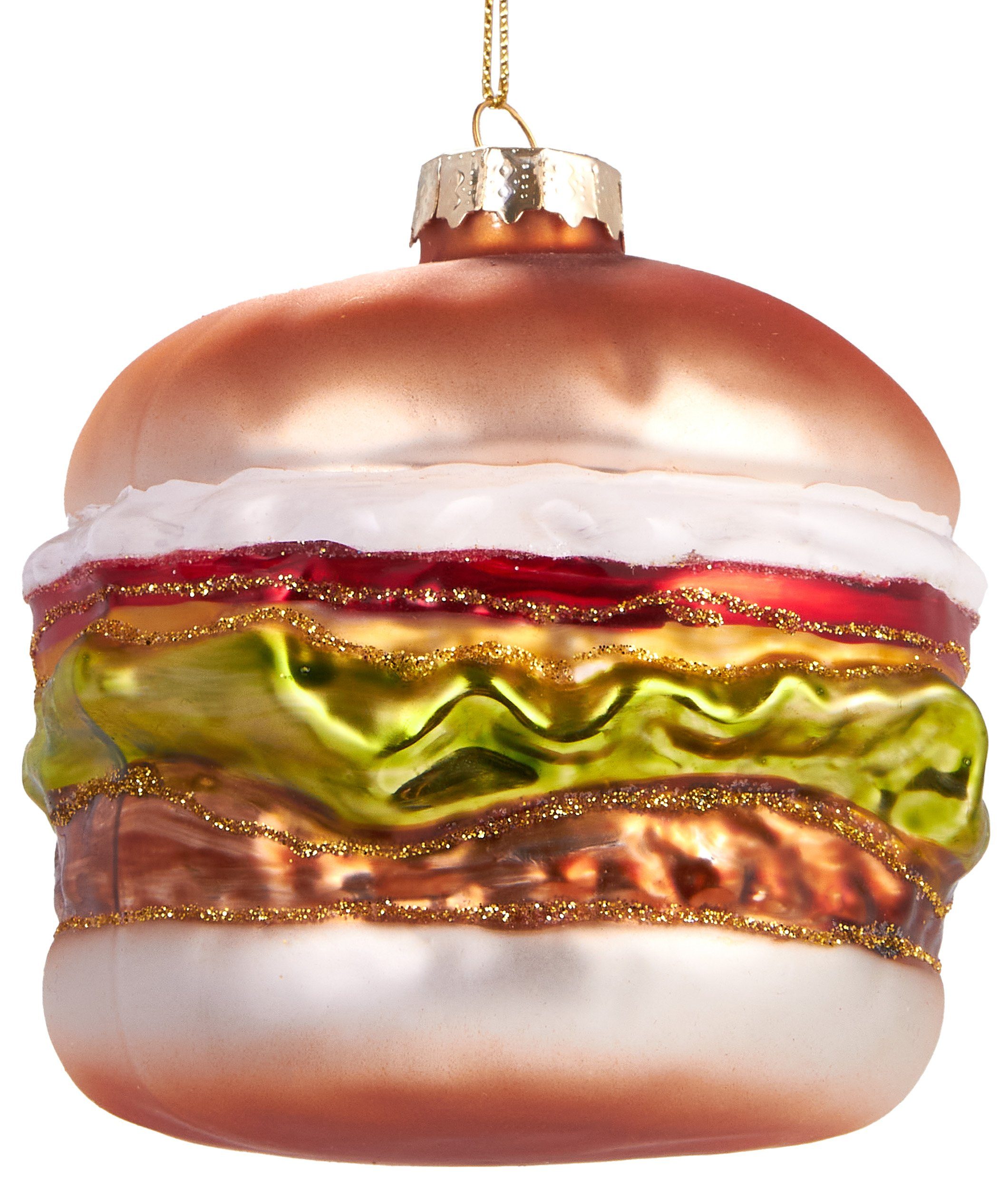 kulinarische Glas, Christbaumschmuck Weihnachtskugel cm Cheesburger, BRUBAKER 9 aus Saftiger Mundgeblasene Weihnachtsdekoration - handbemalt