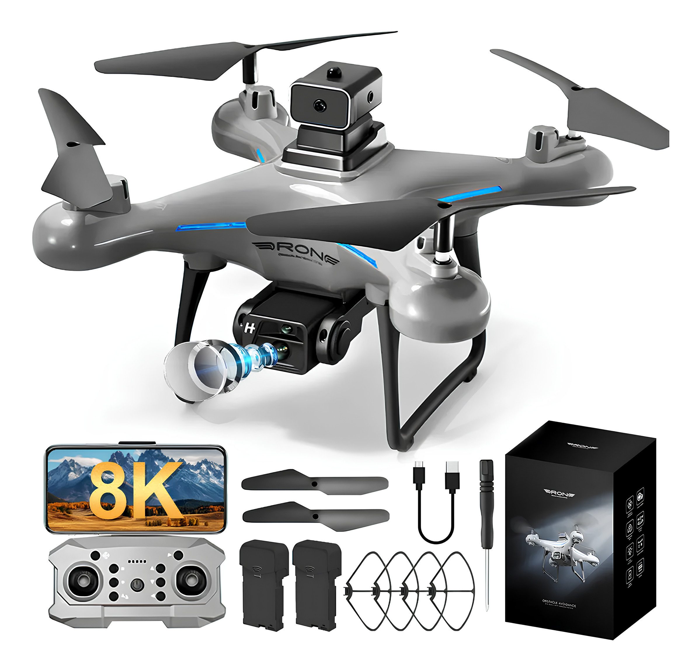 Athlix 8K Dual Kamera Mini Drohne 150m Fernsteuerung Spielzeug-Drohne (8K, 360°-Hindernisvermeidung, Höhenfixierung, 15 Min Flugzeit)