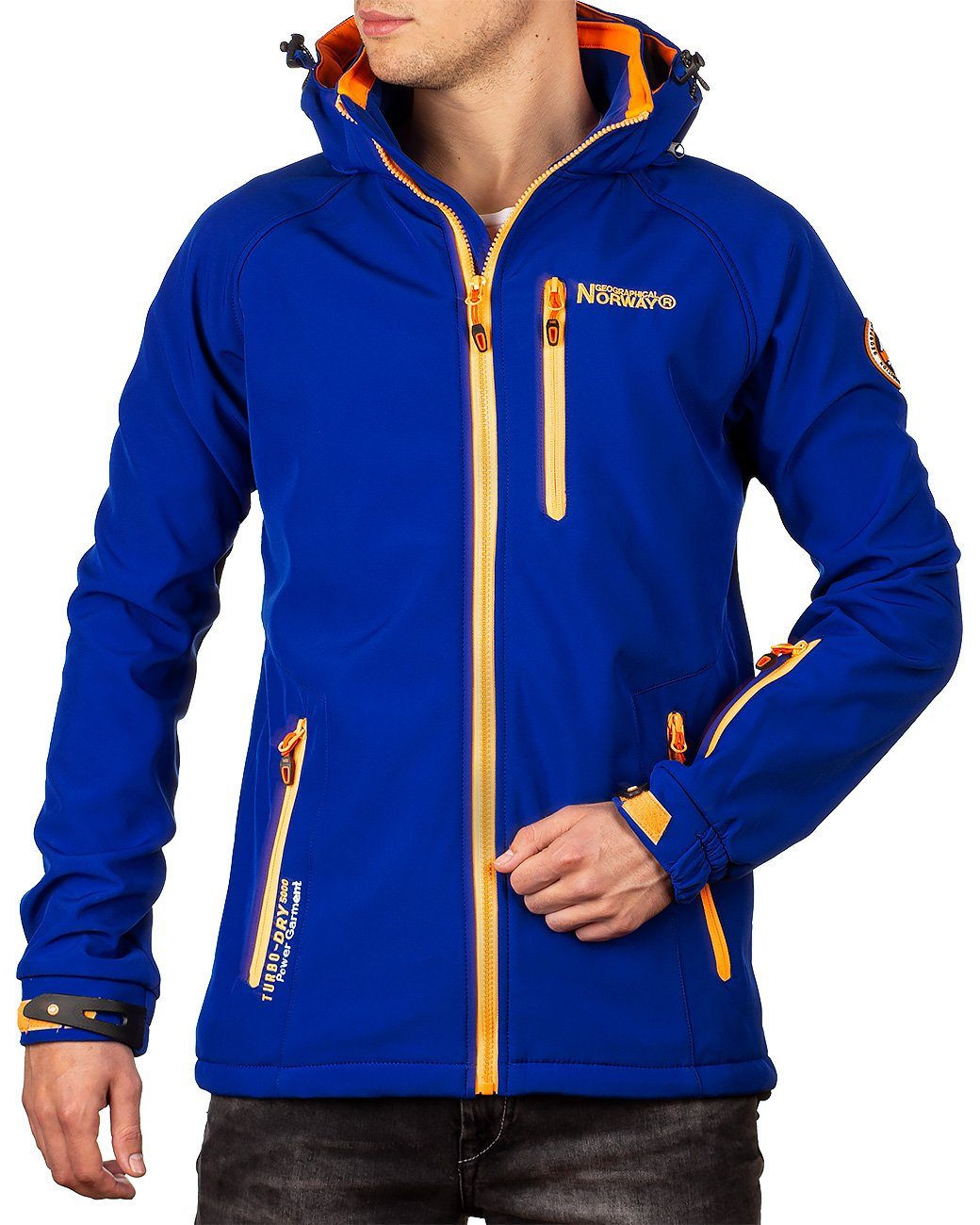 Geographical Norway Softshelljacke Herren Regular Fit Jacke batexico Royal Blue S mit Reißverschlusstaschen und Aufnäher am linken Oberarm