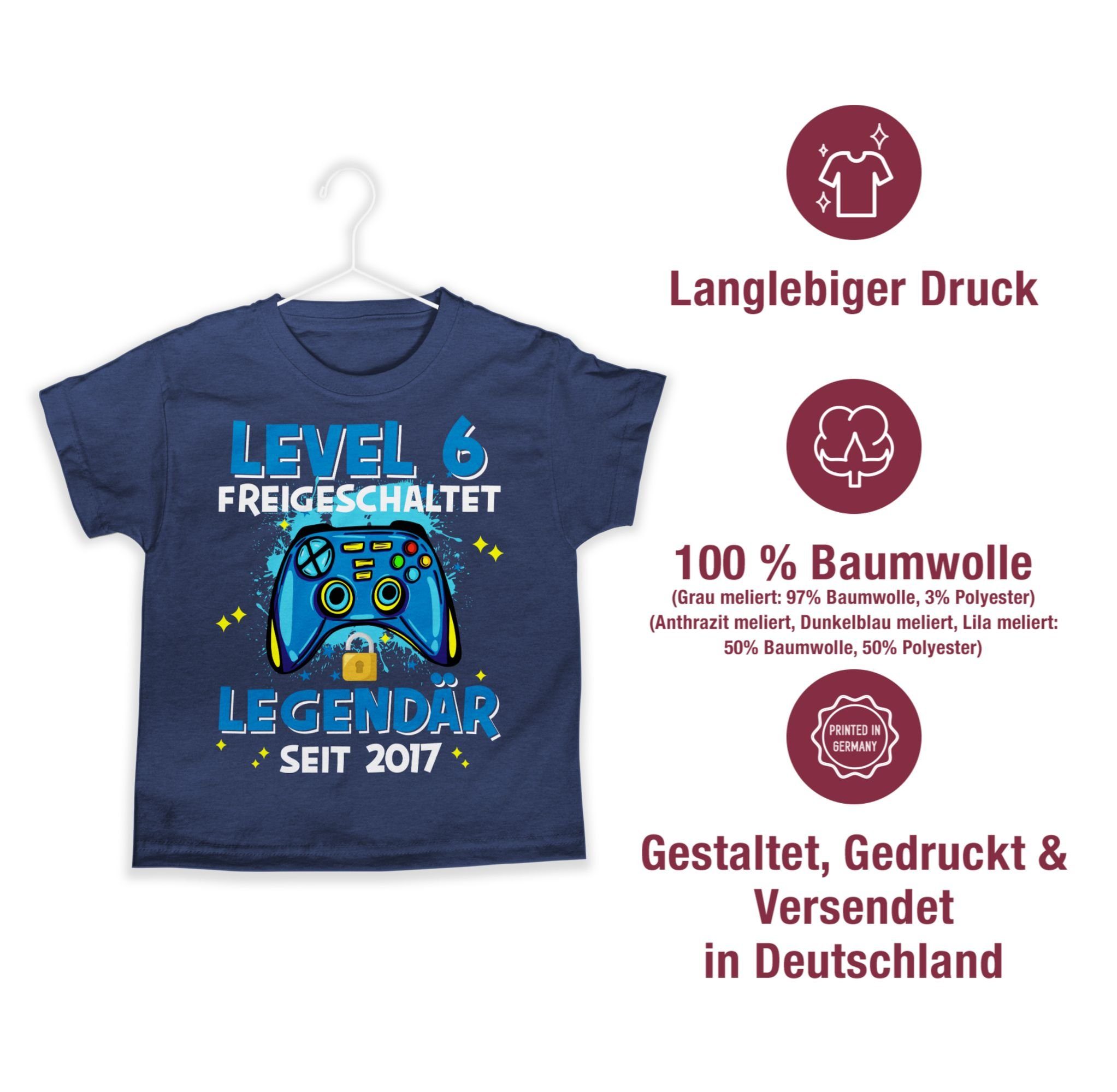 Meliert Shirtracer freigeschaltet Geburtstag Level 6 Dunkelblau Legendär seit 01 2017 T-Shirt 6.