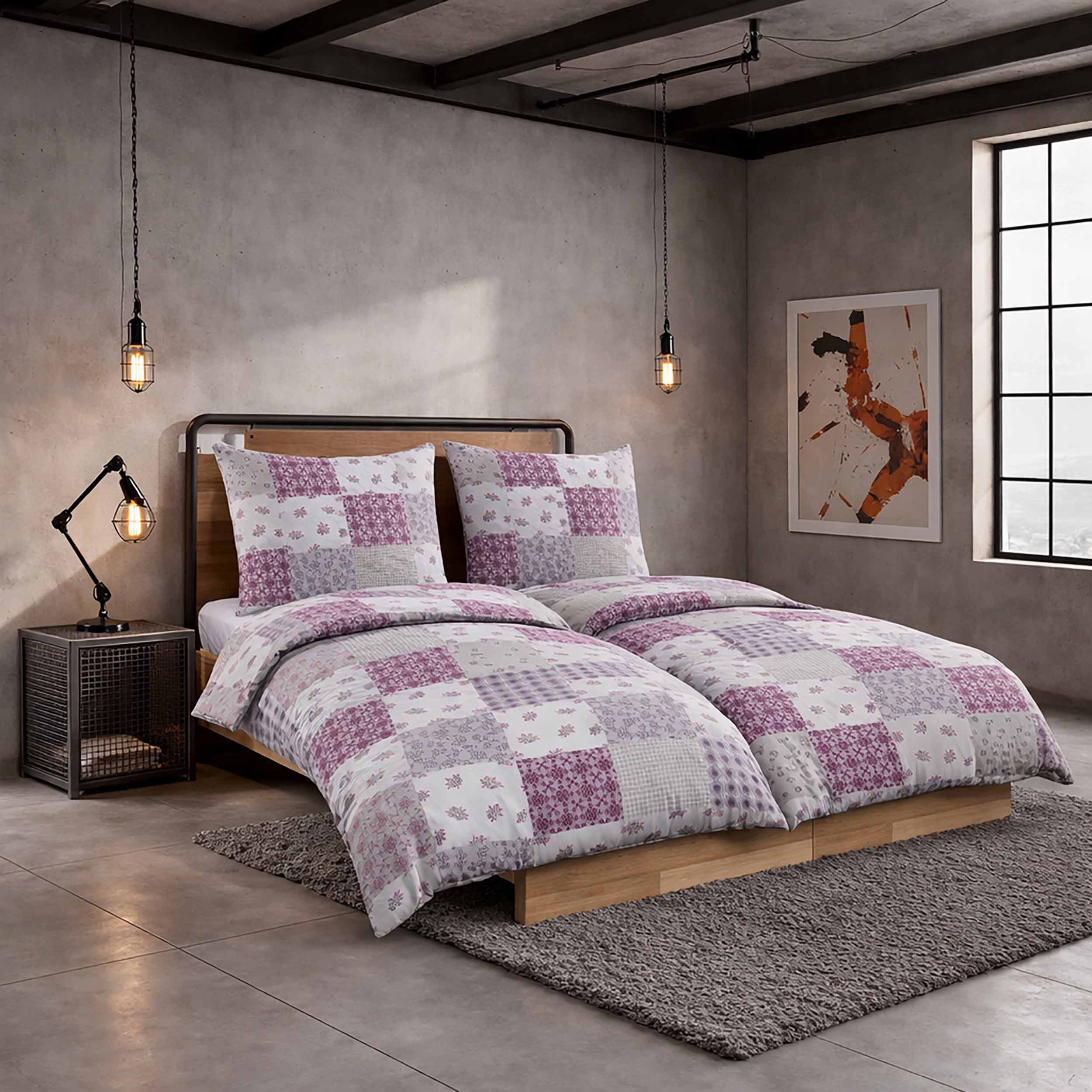 Casa Colori Bettwäsche Renforce Ganzjahres Bettgarnitur 4 tlg. 135x200 cm, Renforce, 4 teilig, Braun Violett kariert