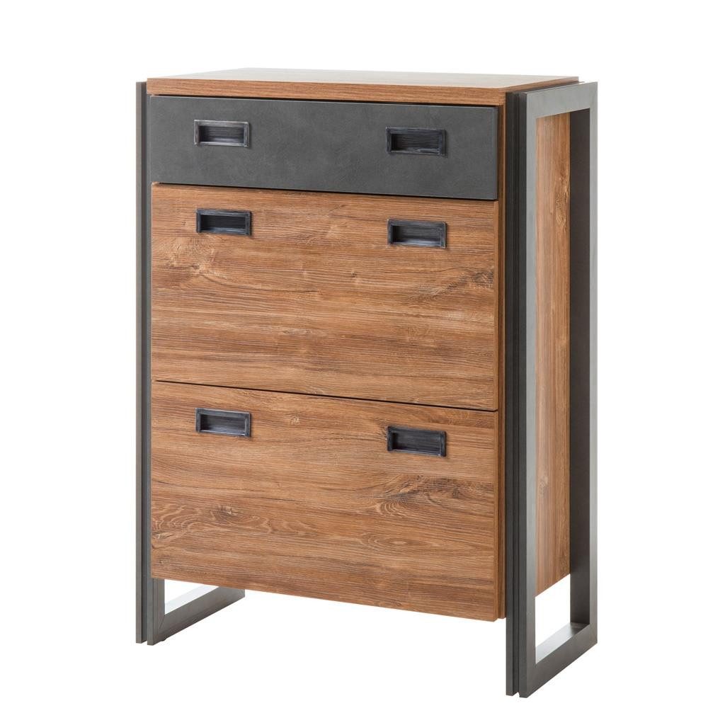 Lomadox Schuhschrank DALLAS-61 im Industrial Design Stirling Oak Nb. mit Matera Anthrazit 75x100x40cm