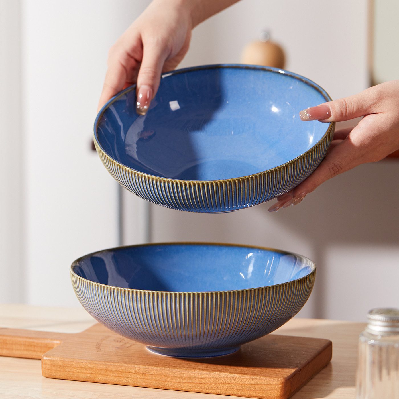 JIWOO Suppenteller 6er Ø20cm Speiseteller Salatteller Pastateller Teller Suppenschüssel, (6 St), Hochwertiges Tellerset Blau Mikrowellen- und spülmaschinenfest Ø20cm