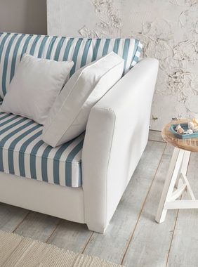 Furn.Design Sofa Hooge, 3-Sitzer in cremeweiß mit blau, Landhausstil, mit Bonell Federkern