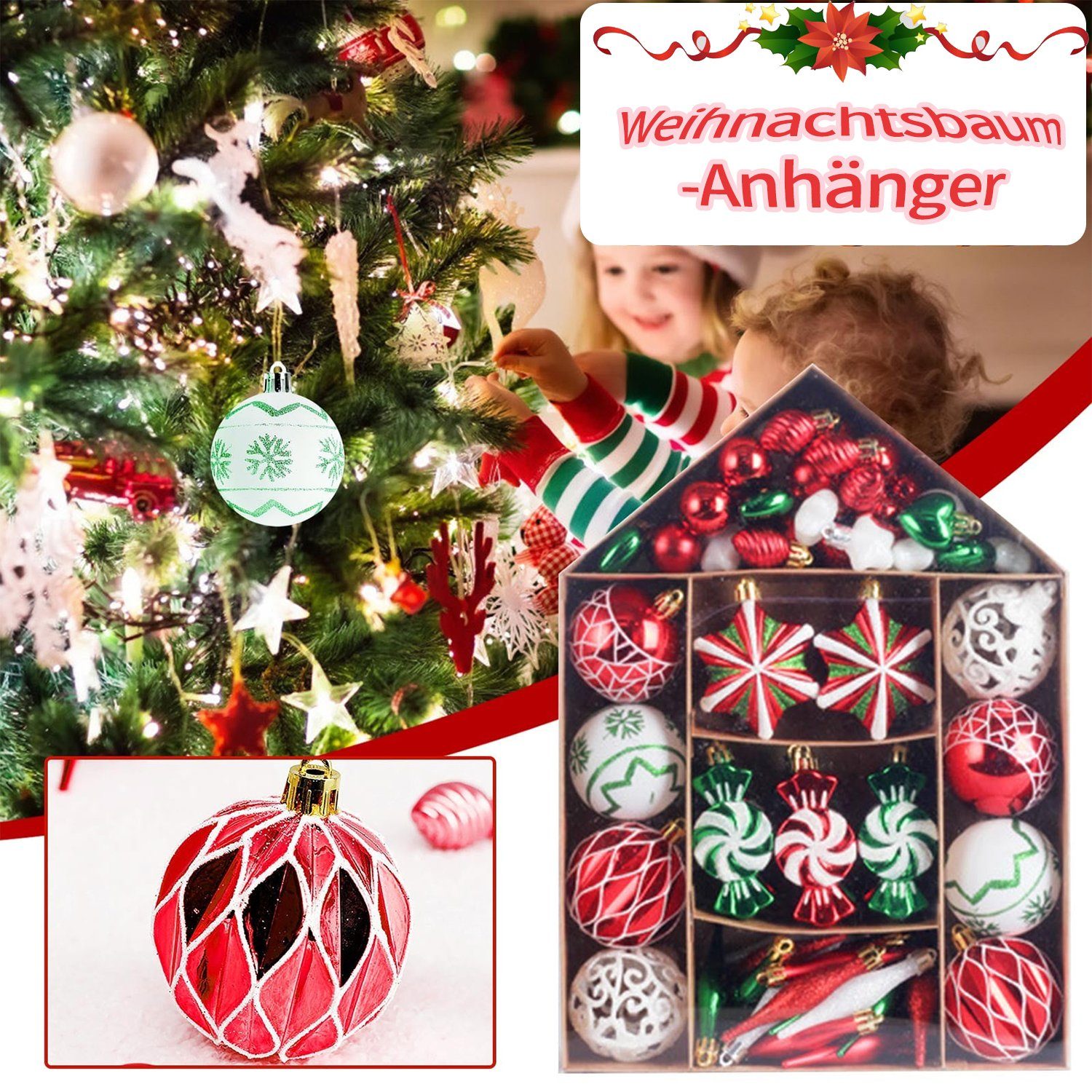 MAGICSHE Weihnachtsbaumkugel Weiß/Gold Weihnachtsdeko 73tlg Ornamente-Set