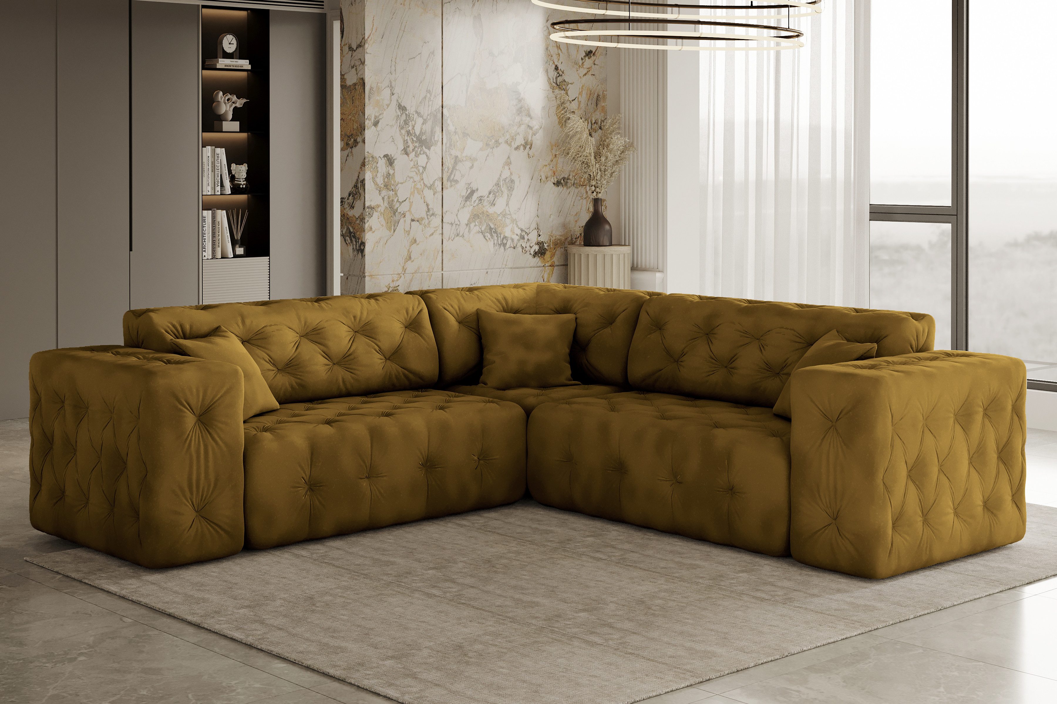 Kaiser Möbel Ecksofa LUX Corner, stark gesteppt in einem einzigartig weichen Stoff Whisper, Elegant, modern, modernistisch, für jedes Interieur geeignet