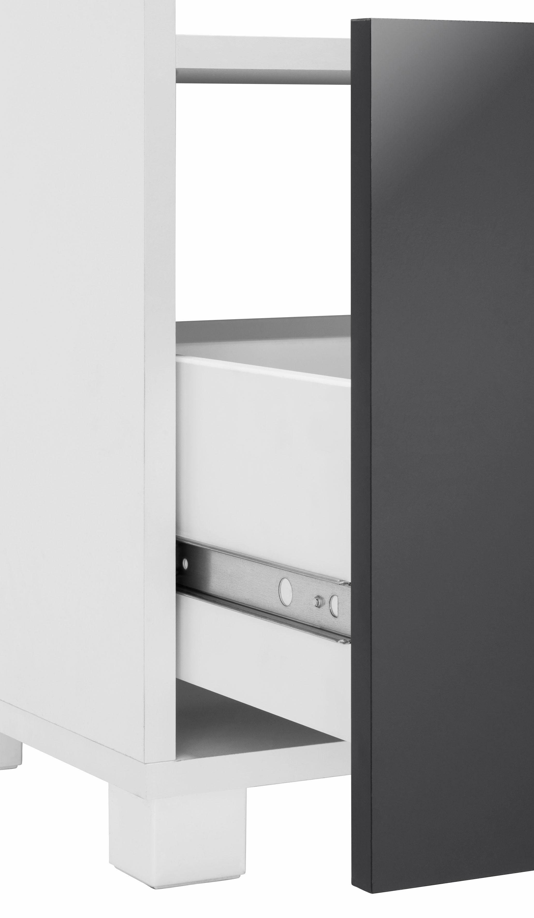 Schildmeyer Waschbeckenunterschrank Schublade Höhe perl 54,5 matt/anthrazit Metallgriffen und Colli großer weiß cm, Badezimmerschrank Glanz mit