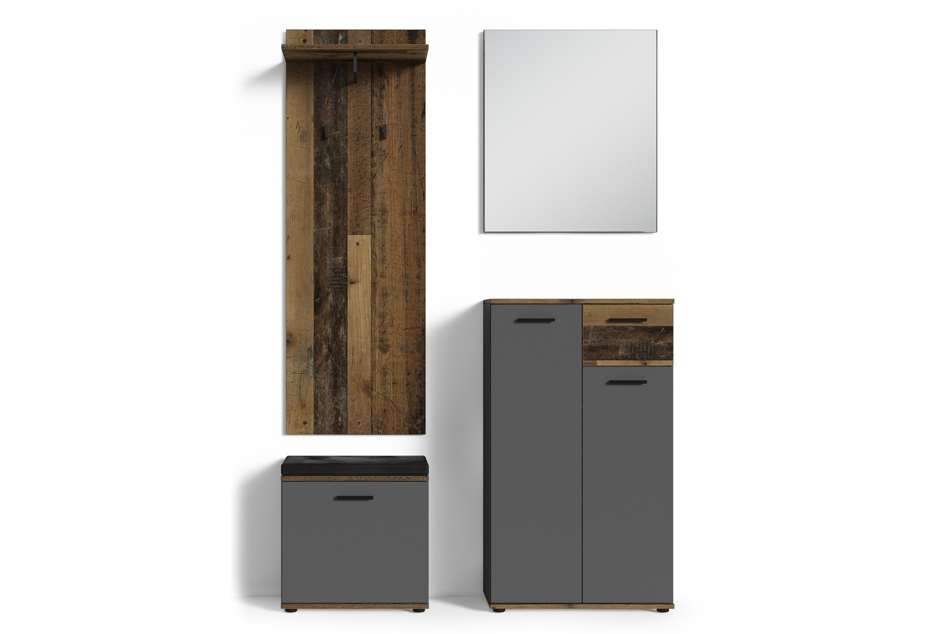 freiraum Schuhschrank JAKOB (B 60, H 102, T 30 cm) in Anthrazit/Old-Wood-Optik 60 x 102 x 30 cm (BxHxT)