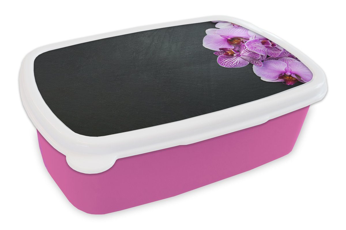 MuchoWow Lunchbox Orchidee - Blumen - Rosa - Flora, Kunststoff, (2-tlg), Brotbox für Erwachsene, Brotdose Kinder, Snackbox, Mädchen, Kunststoff