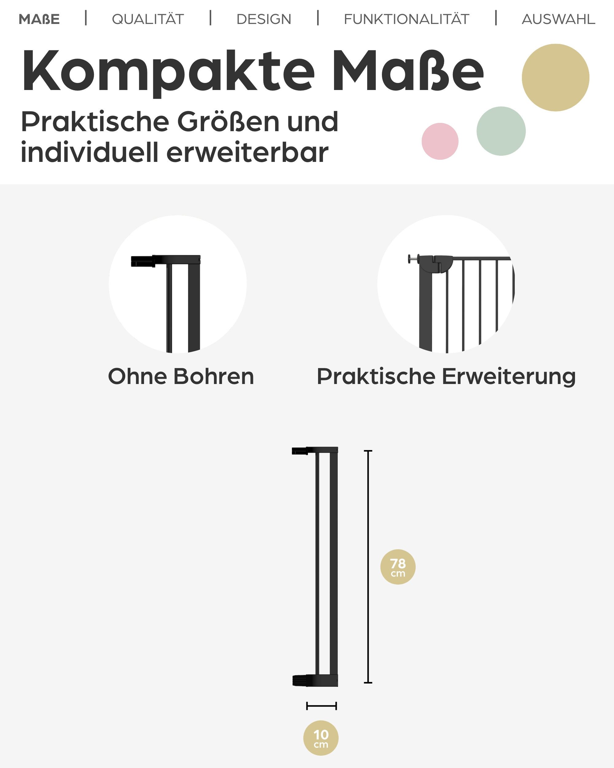 Geuther Türschutzgitter Easylock Flatstep 69-125 schwarz, auch als Treppenschutzgitter verwendbar