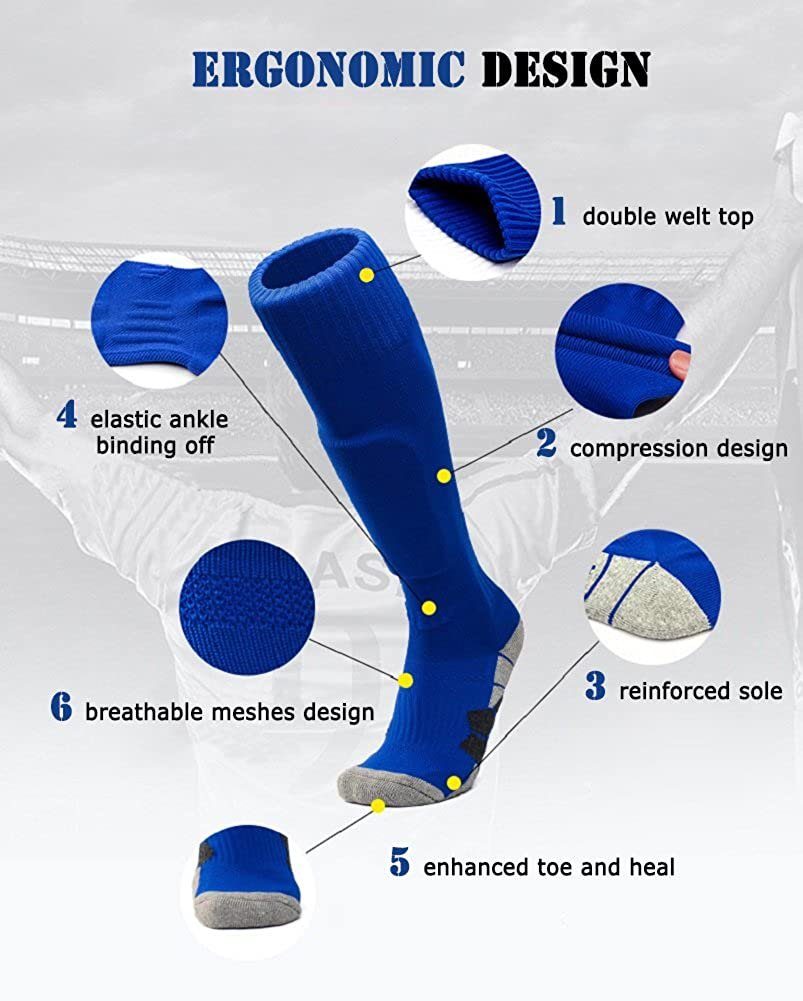 DEBAIJIA Fußball Stutzenstrümpfe Unisex Fußballsocken Sportsocken Knie Lang Atmungsaktiv